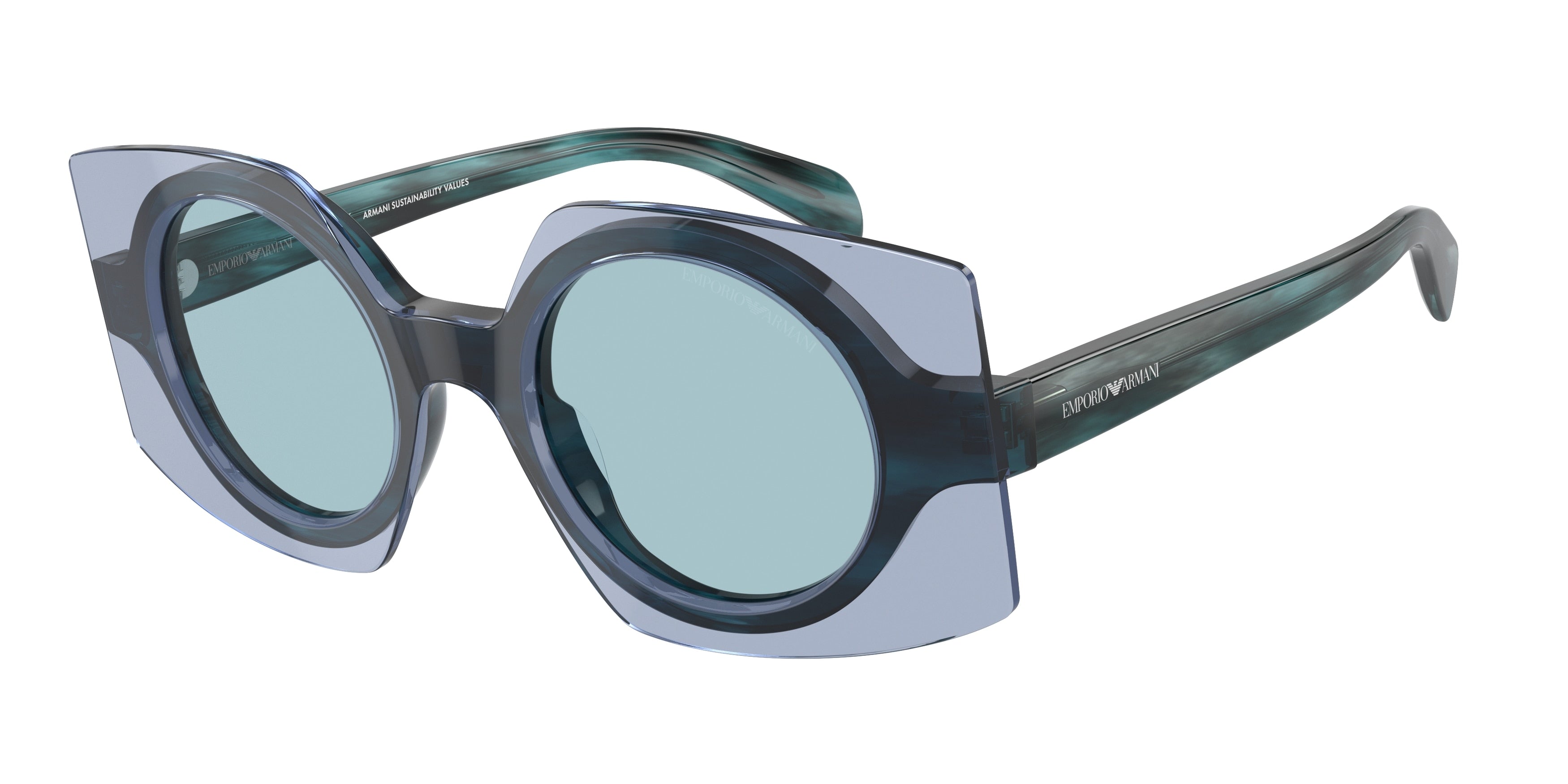 Emporio Armani EA4207 Square Sunglasses  603180-Blue Top Transparent Blue 46-140-21 - Color Map Blue