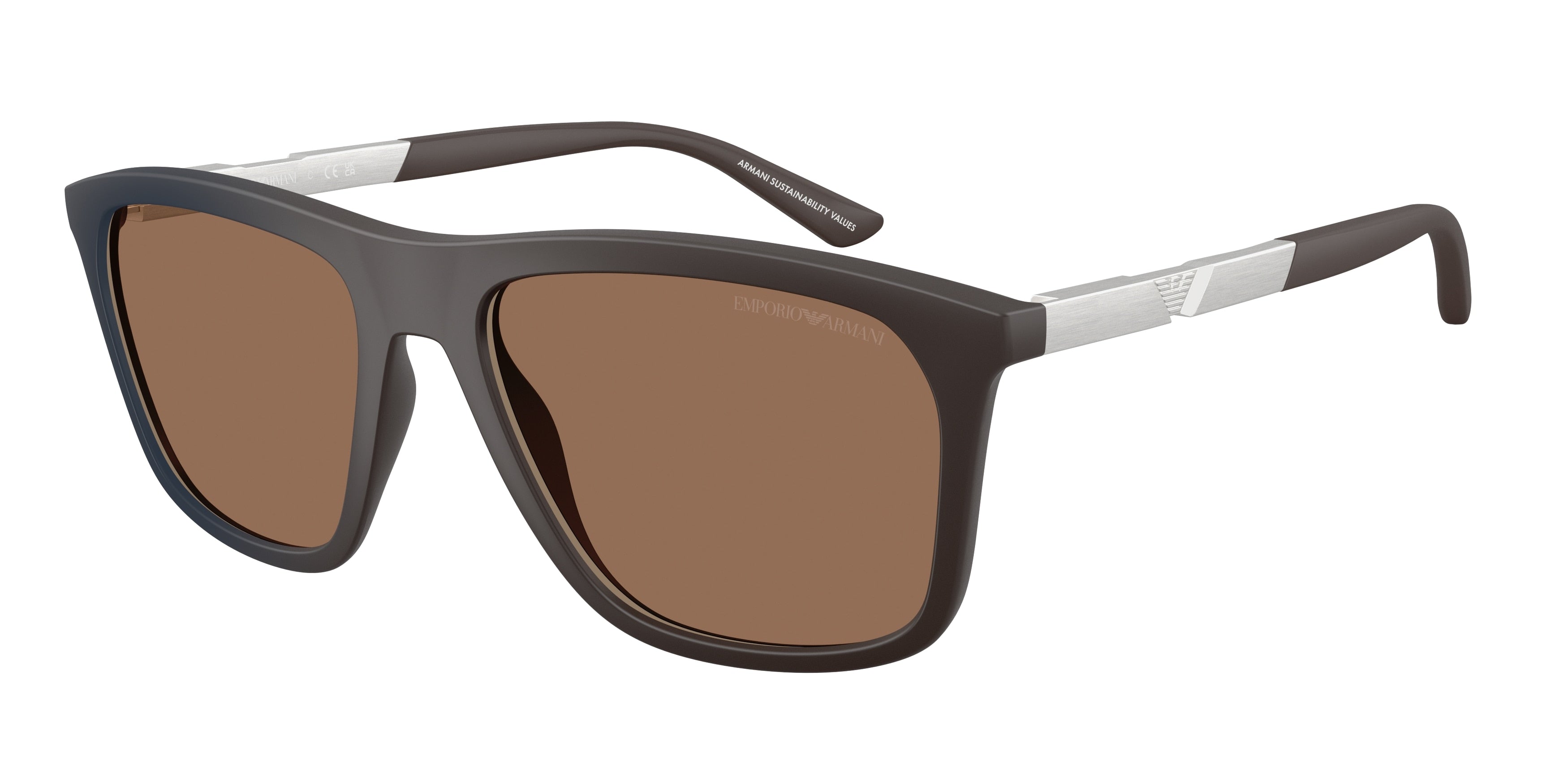 Emporio Armani EA4237 Square Sunglasses  6186EF-Matte Dark Brown 57-145-18 - Color Map Brown