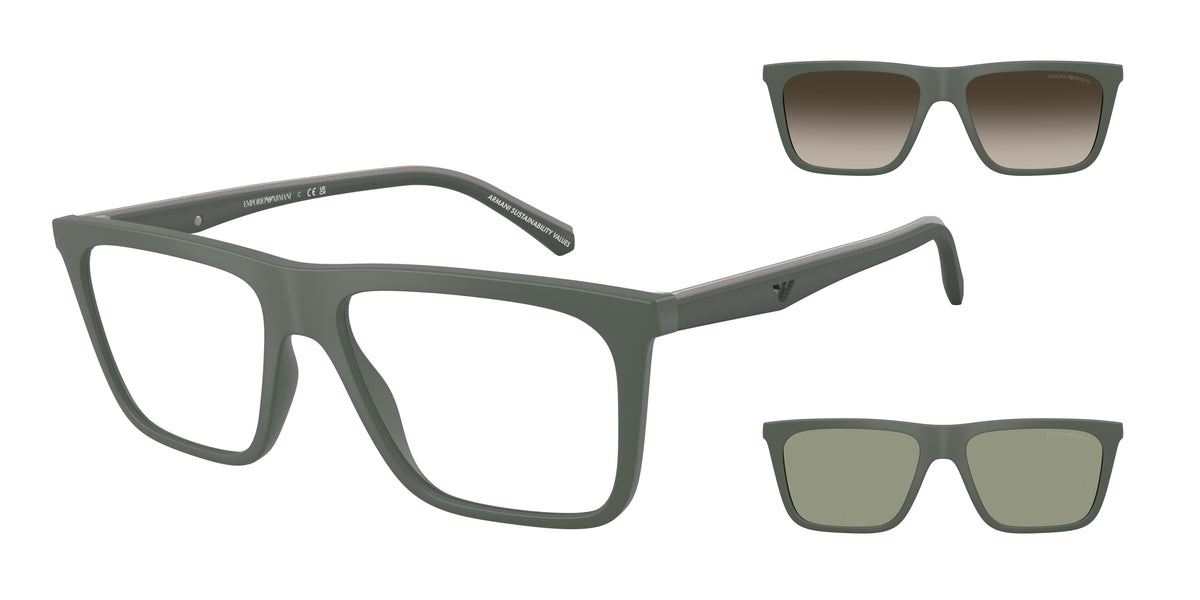 Emporio Armani EA4258F Square Sunglasses for Men — Free Shipping - 56-145-17 / 63121W-Matte Green