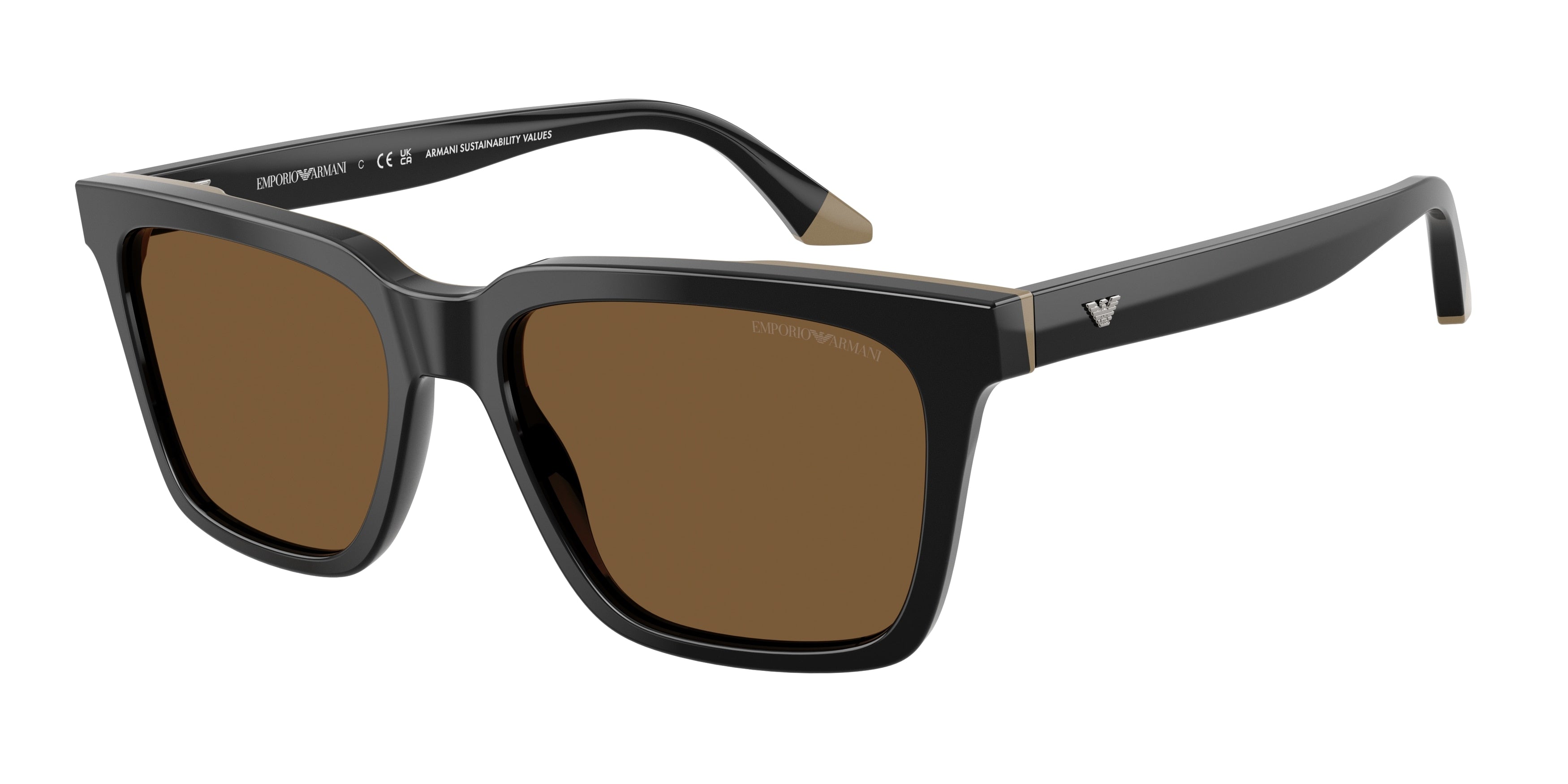 Emporio Armani EA4260F Square Sunglasses for Men — Free Shipping - 56-145-17 / 631373-Black/Beige
