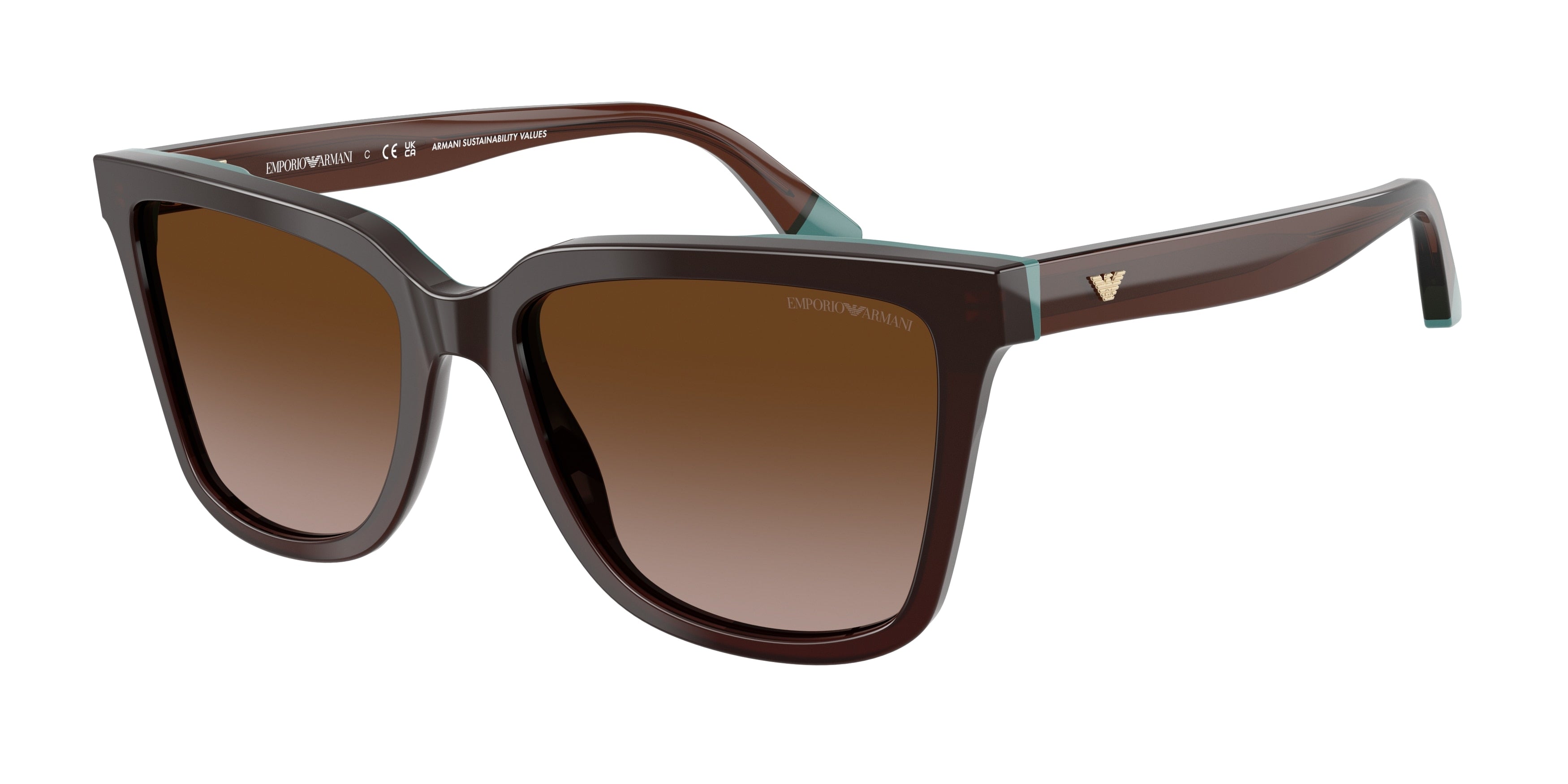 Emporio Armani EA4261F Irregular Sunglasses for Women — Free Shipping - 55-145-17 / 631813-Transparent Brown/Teal