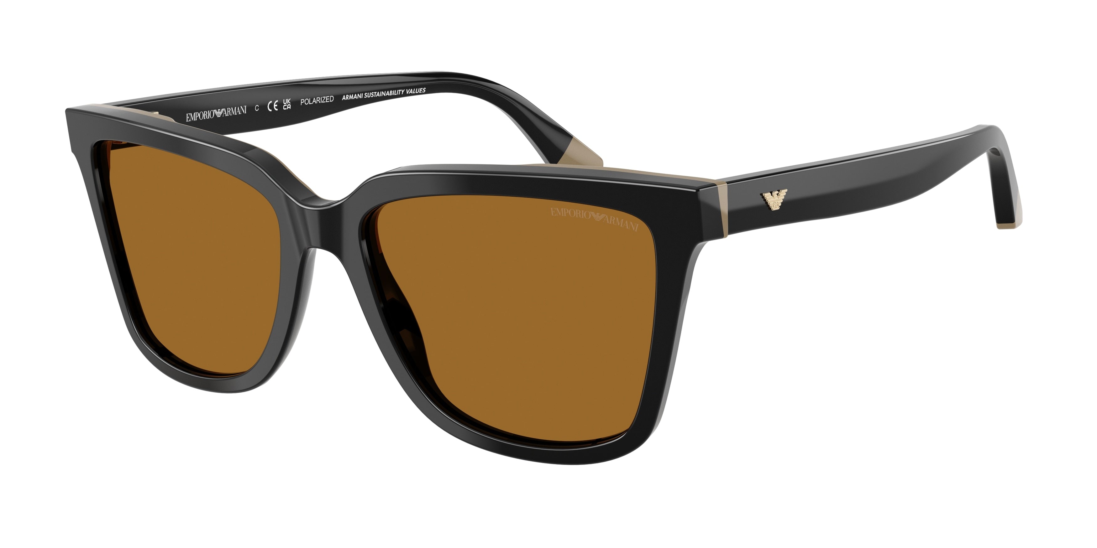 Emporio Armani EA4261 Irregular Sunglasses for Women — Free Shipping - 55-140-17 / 631383-Black/Beige - Polarized