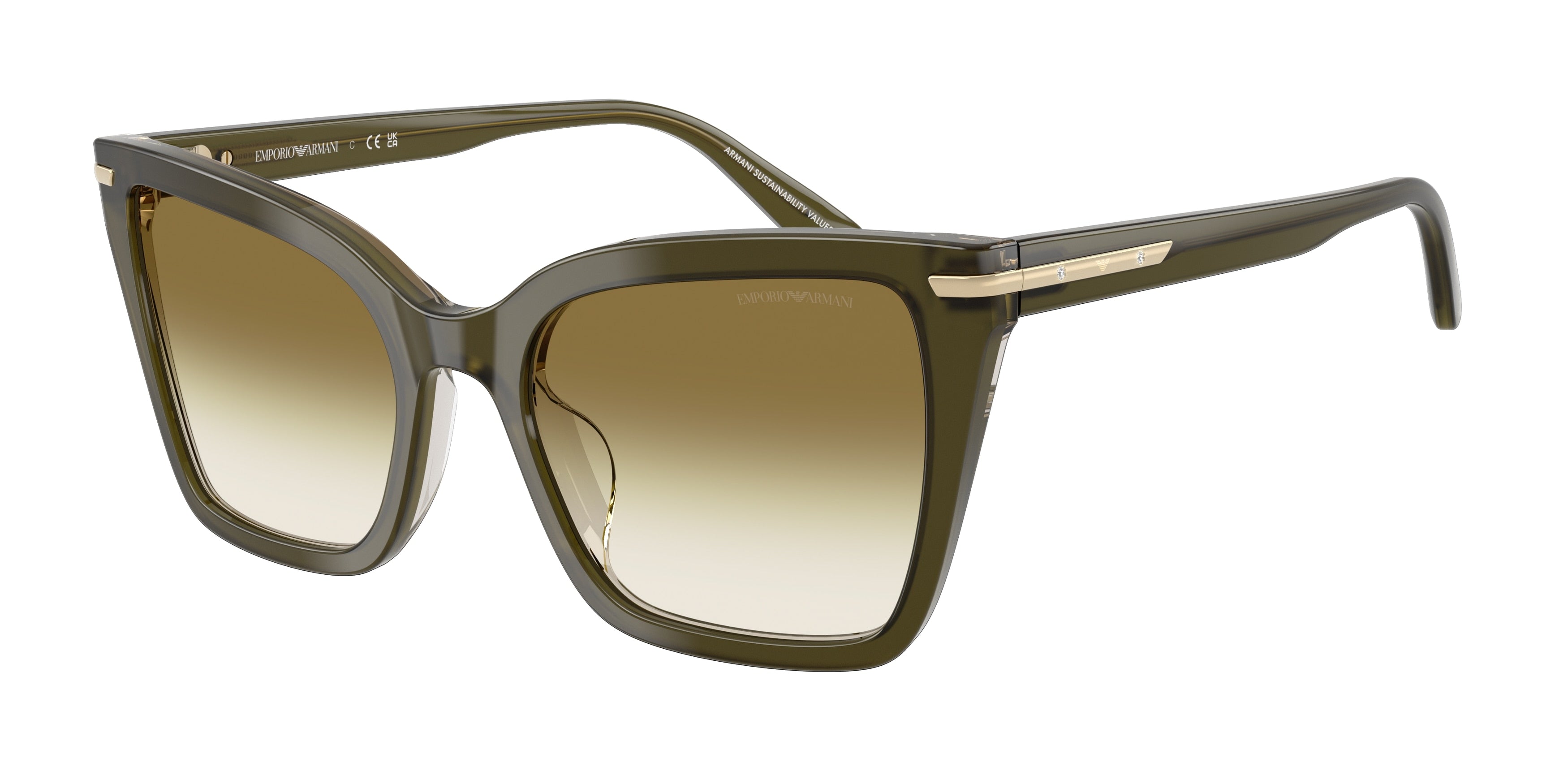 Emporio Armani EA4273BU Square Sunglasses  63788E-Shiny Dark Green 53-140-19 - Color Map Green