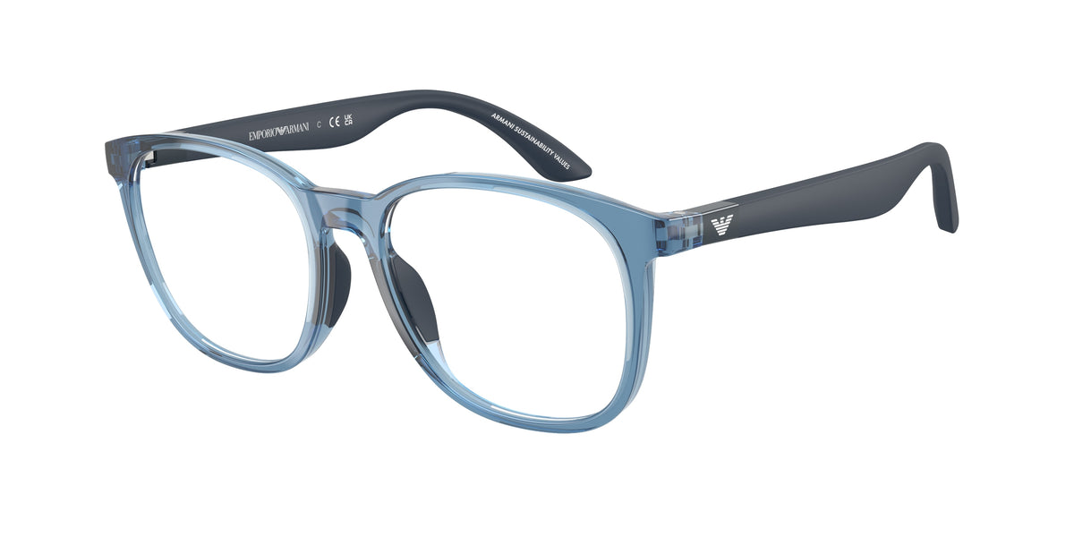 Emporio Armani Kids EK3004 Phantos Eyeglasses for Boys — Free Shipping - 47-125-16 / 6210-Shiny Transparent Blue