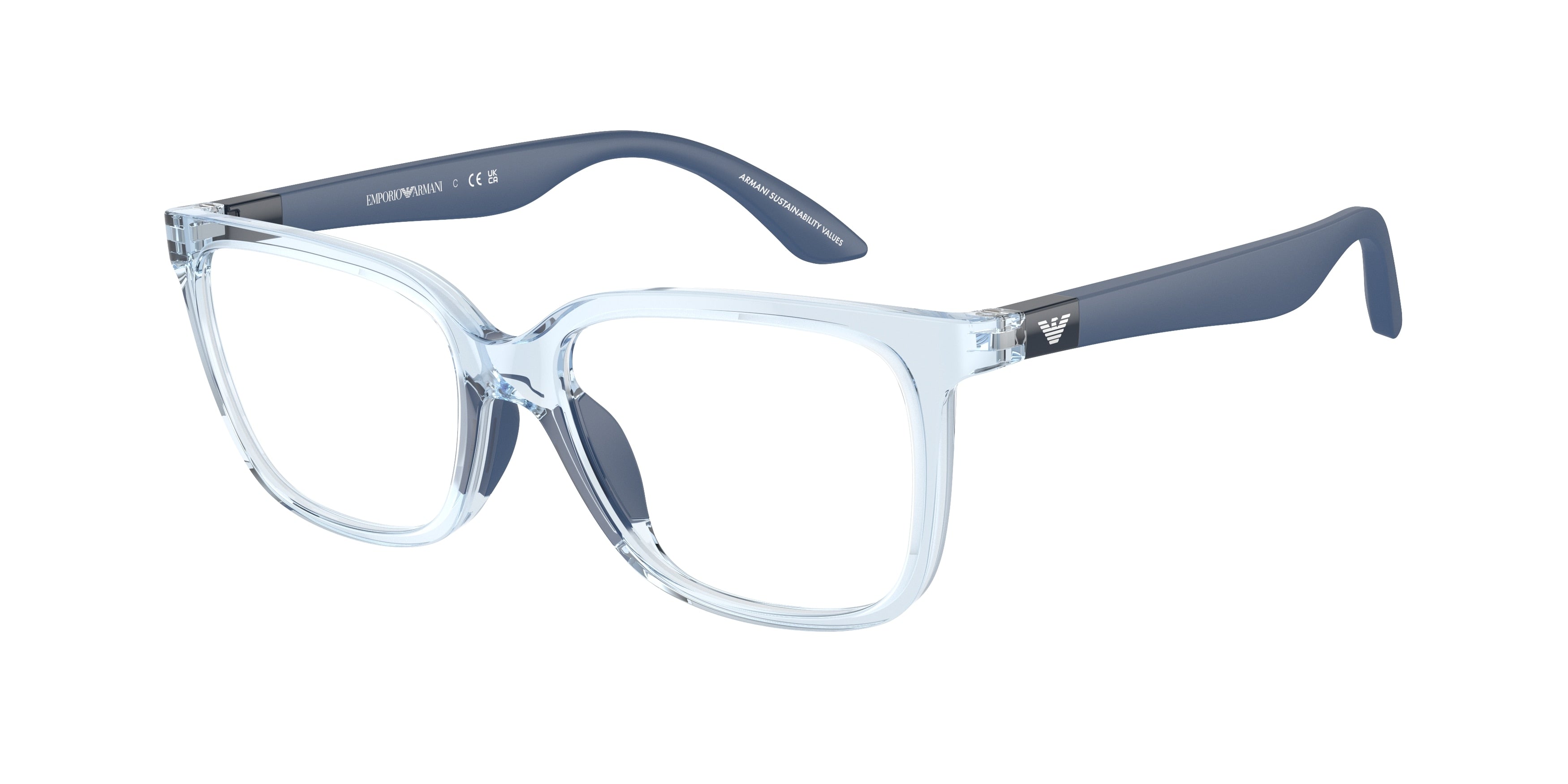 Emporio Armani Kids EK3006F Pillow Eyeglasses  6141-Shiny Transparent Azure 49-130-15 - Color Map Blue