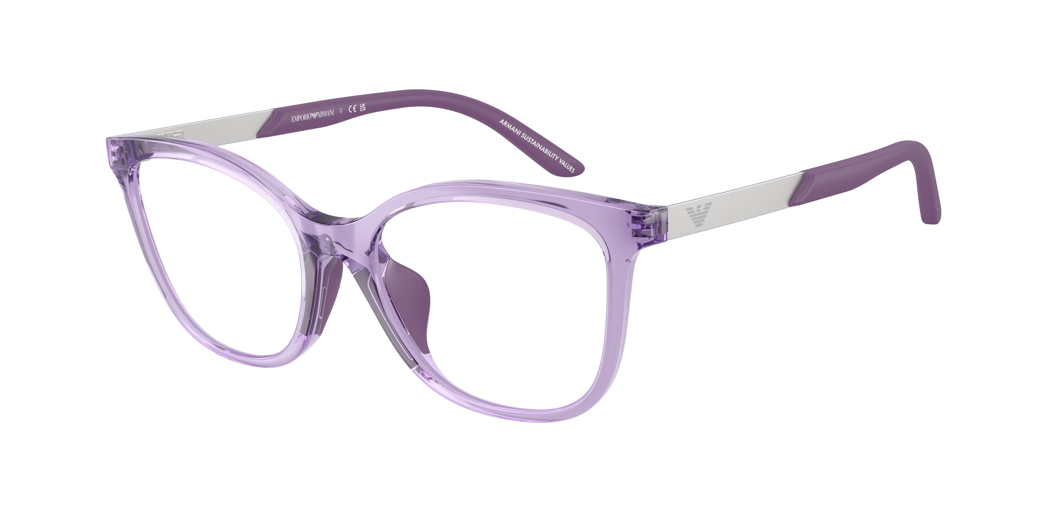 Emporio Armani Kids EK3011U Butterfly Eyeglasses  6280-Shiny Transparent Violet 48-130-16 - Color Map Violet