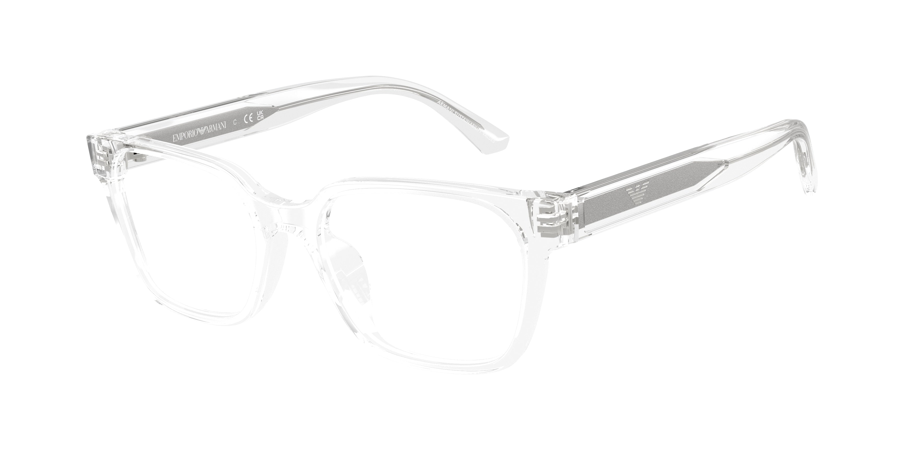 Emporio Armani Kids EK3013U Rectangle Eyeglasses  6344-Shiny Crystal 48-130-16 - Color Map Transparent