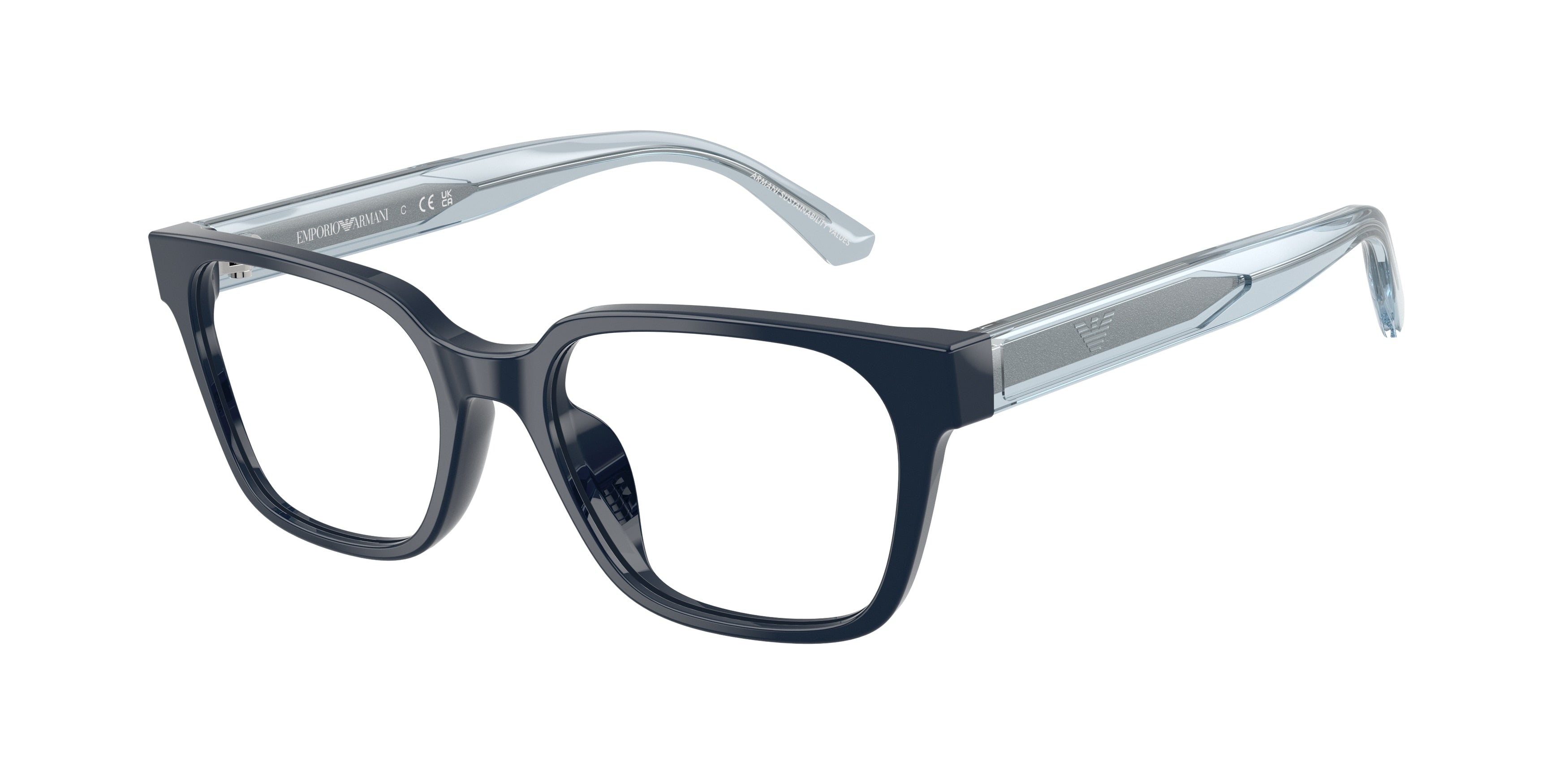 Emporio Armani Kids EK3013U Rectangle Eyeglasses  6382-Shiny Blue 48-130-16 - Color Map Blue