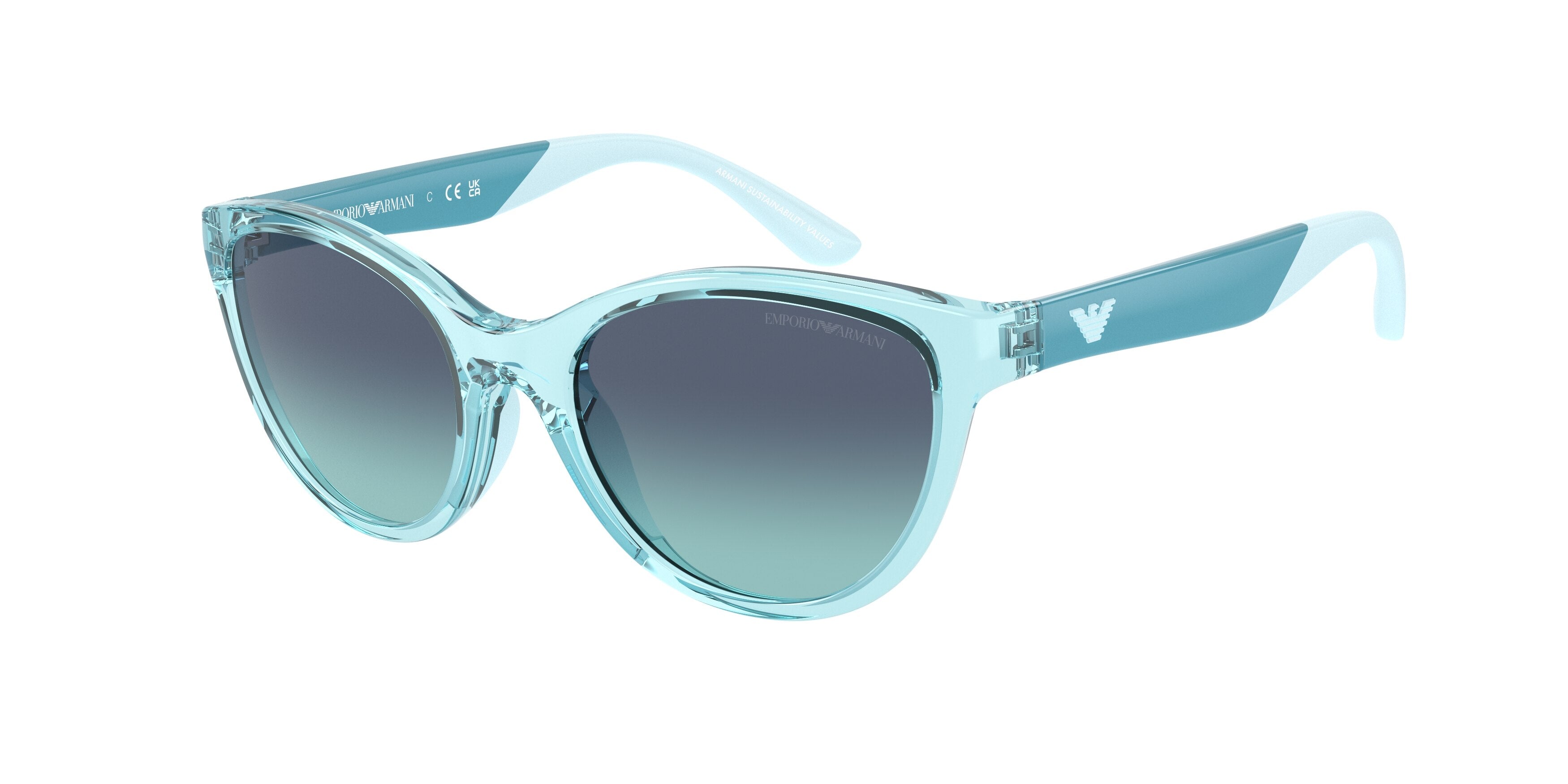 Emporio Armani Kids EK4003F Cat Eye Sunglasses  53584S-Shiny Transparent Torquese 48-125-17 - Color Map Blue