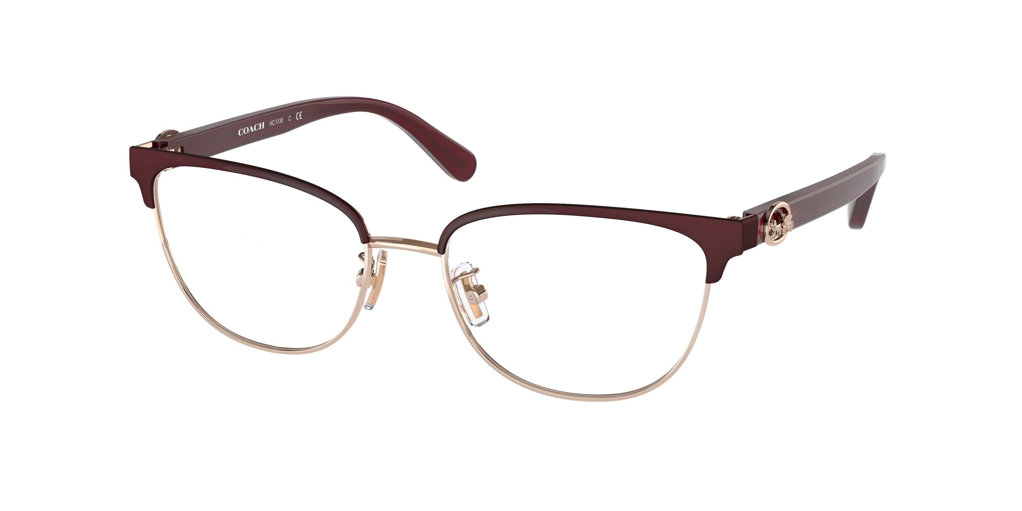 Coach HC5130 Rectangle Eyeglasses  9385-Burgundy/Shiny Rose Gold 53-140-17 - Color Map Violet
