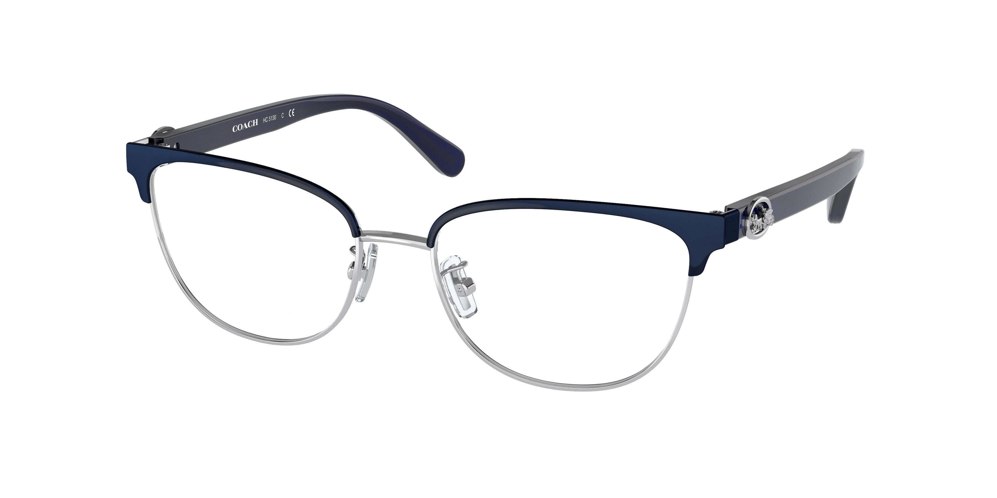 Coach HC5130 Rectangle Eyeglasses  9388-Navy/Shiny Silver 53-140-17 - Color Map Blue