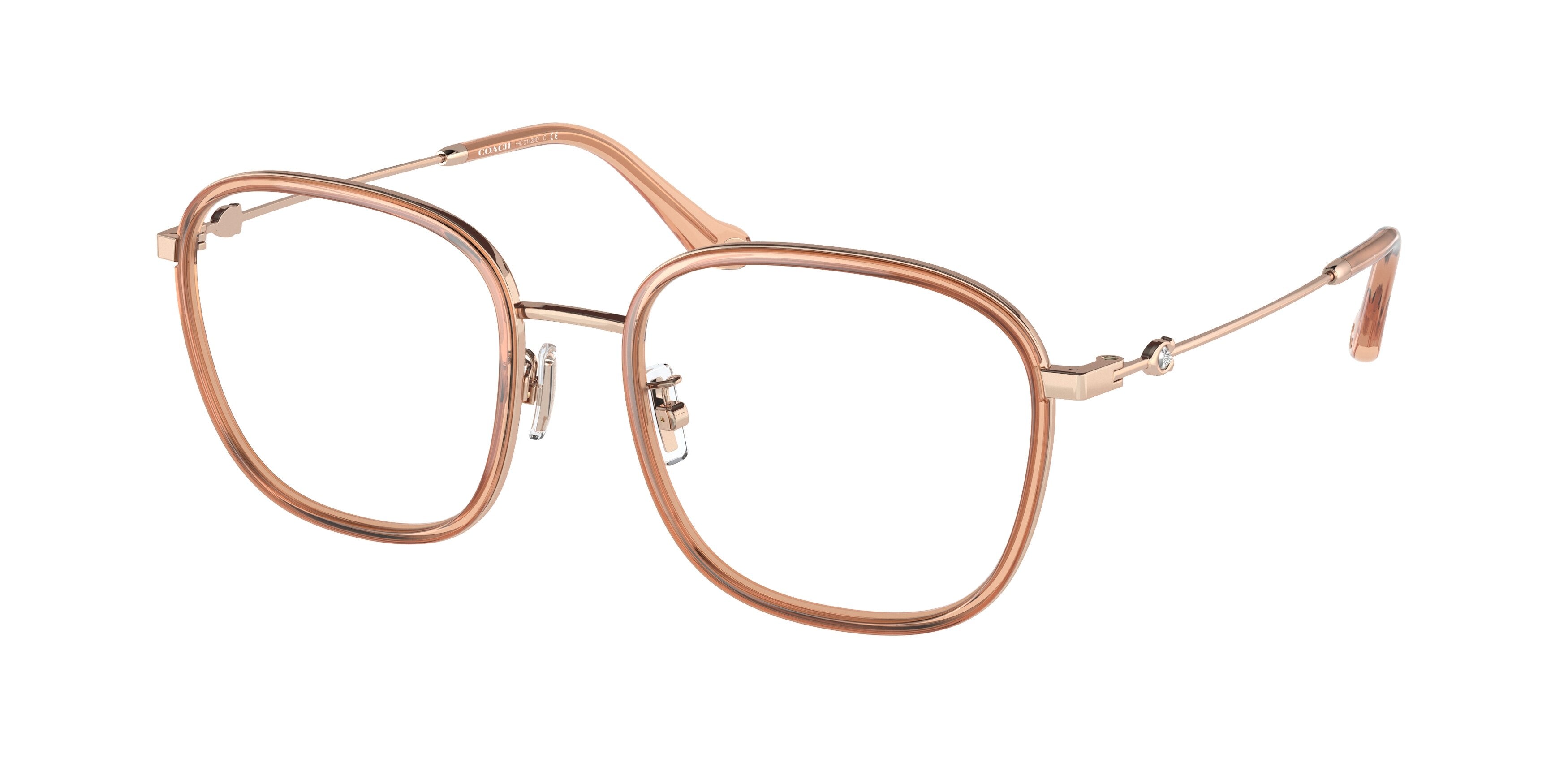 Coach HC5142BD Square Eyeglasses  5561-Rose Gold/Transparent Light Brown 54-145-19 - Color Map Pink