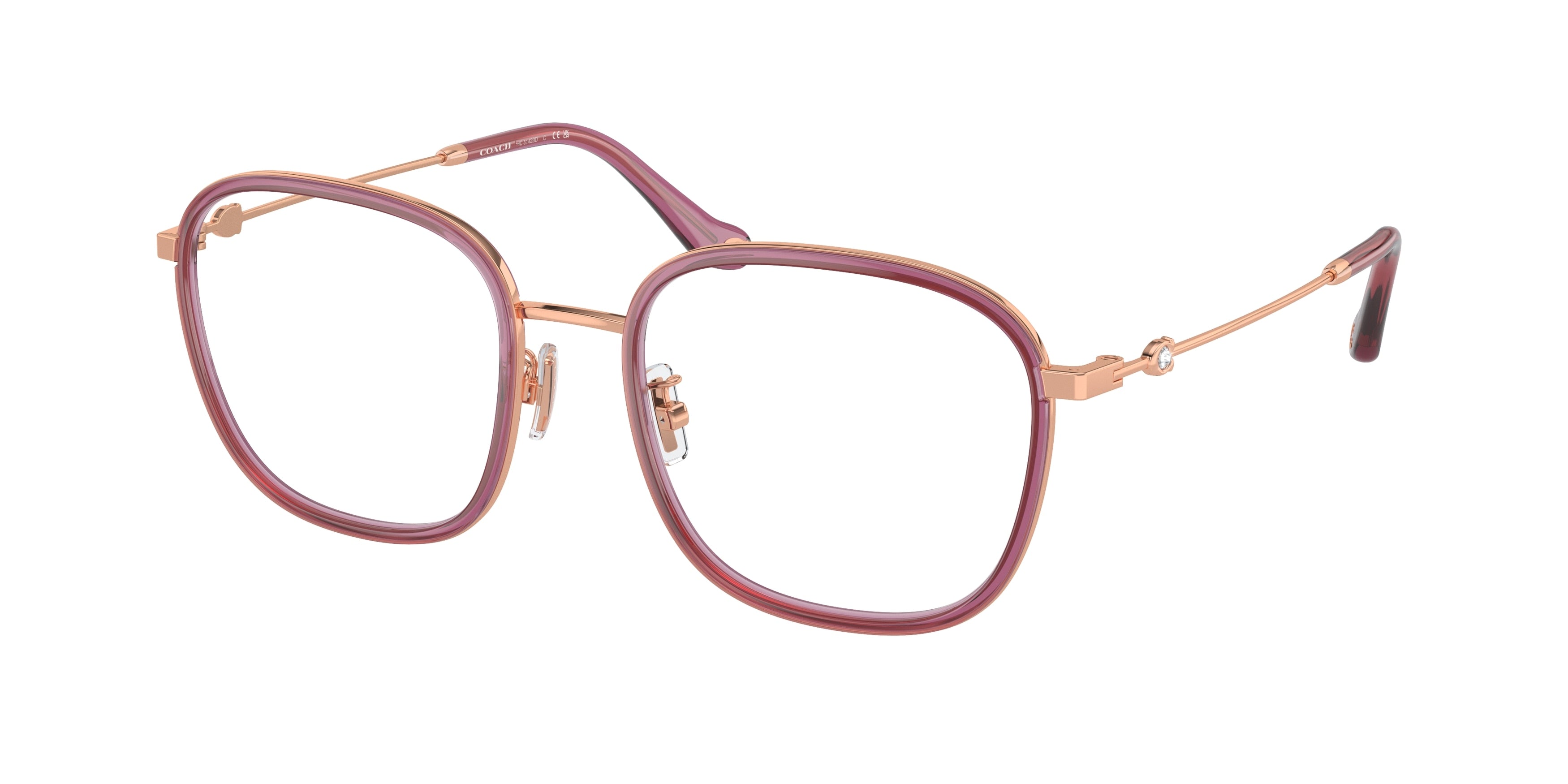 Coach HC5142BD Square Eyeglasses  5677-Rose Gold/Transparent Mauve 54-145-19 - Color Map Pink