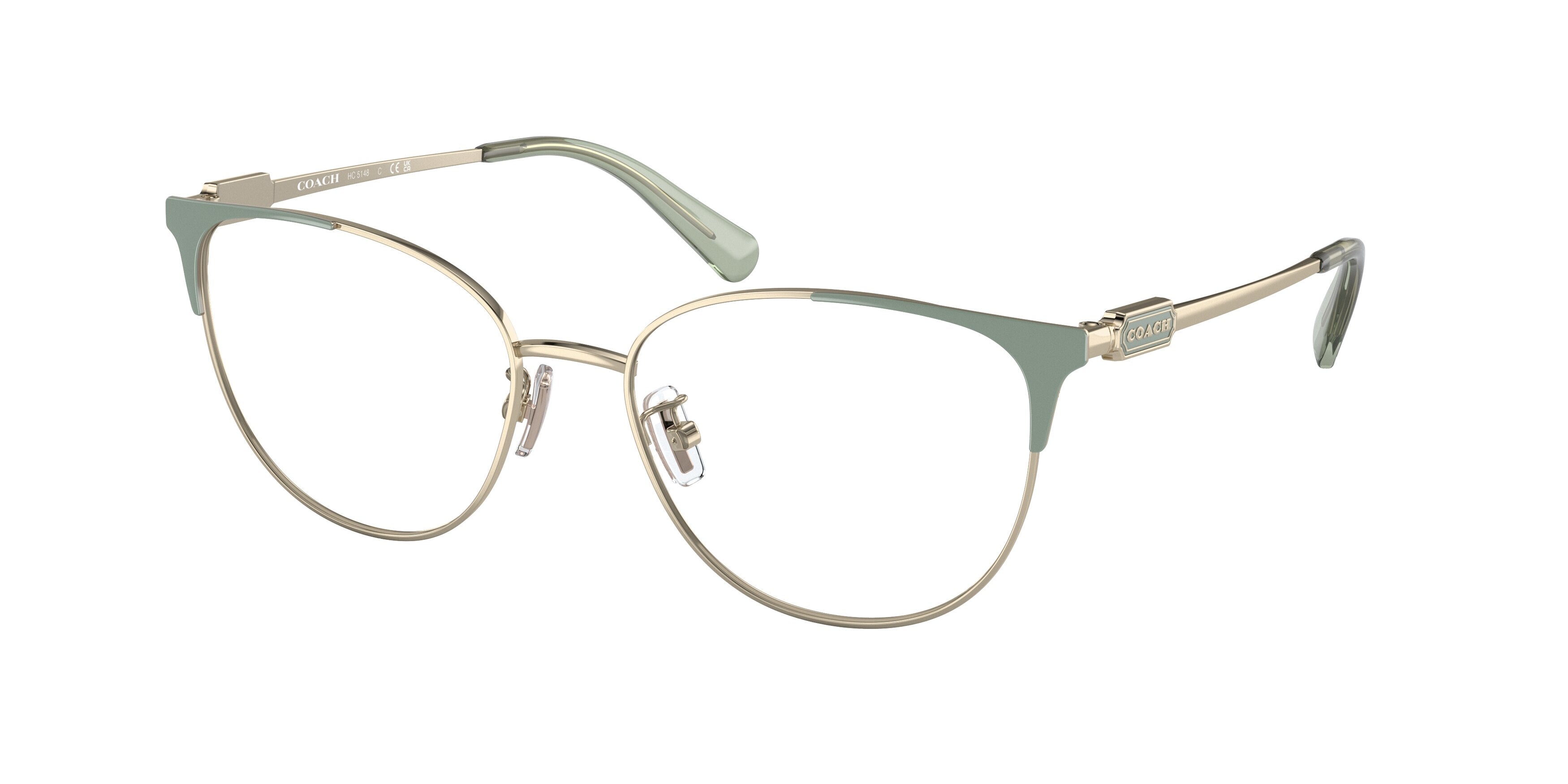 Coach HC5148 Cat Eye Eyeglasses  9421-Shiny Light Gold Mint Green 54-140-17 - Color Map Yellow