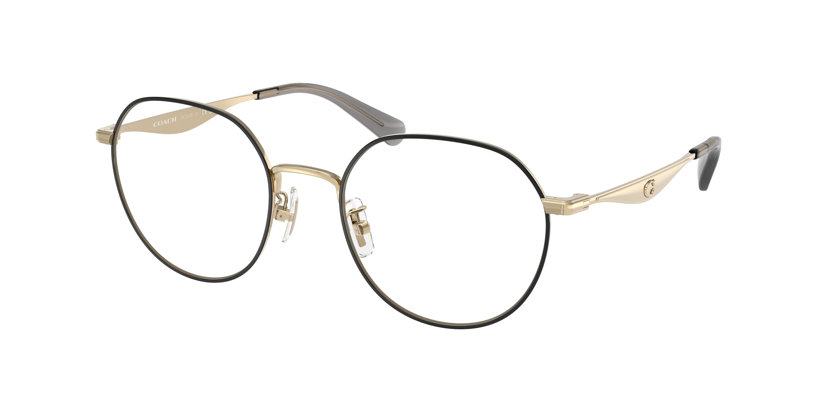 Coach CY044 HC5175 Round Eyeglasses  9435-Shiny Light Gold / Black 52-140-20 - Color Map Gold