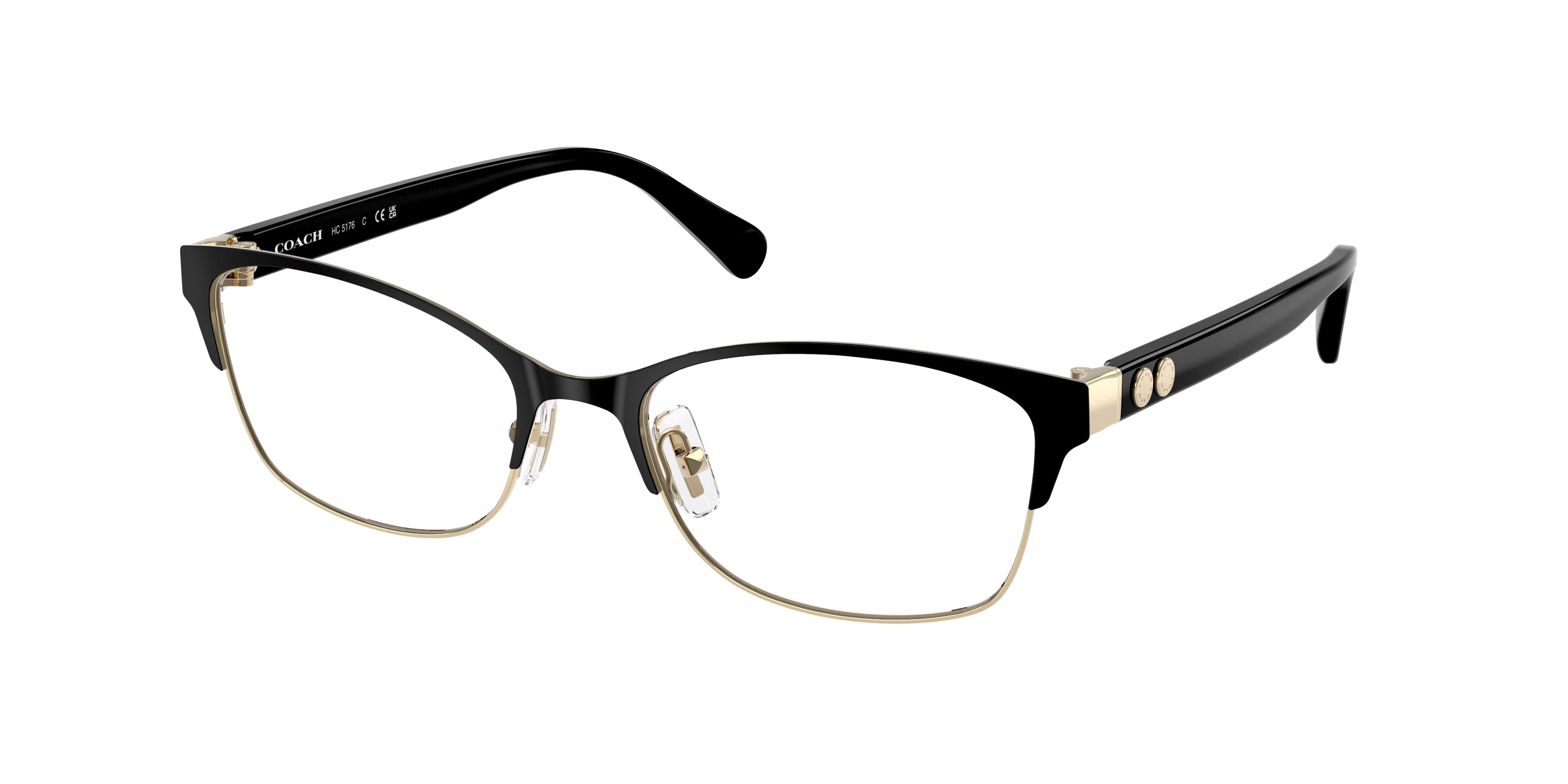 Coach HC5176 Rectangle Eyeglasses  9435-Light Gold / Black 53-140-18 - Color Map Gold