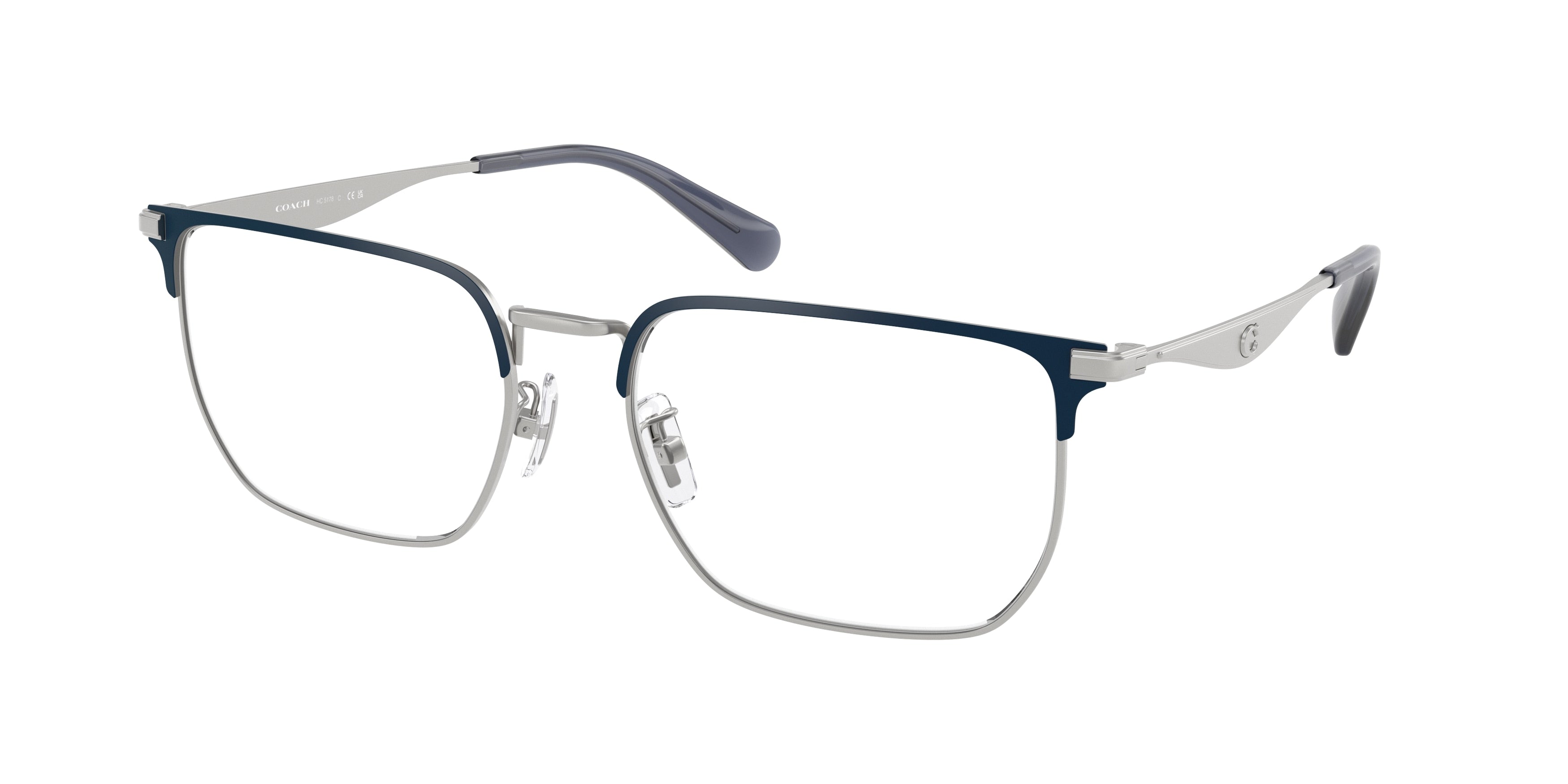 Coach HC5178 Irregular Eyeglasses  9437-Satin Silver/Navy 57-150-18 - Color Map Blue