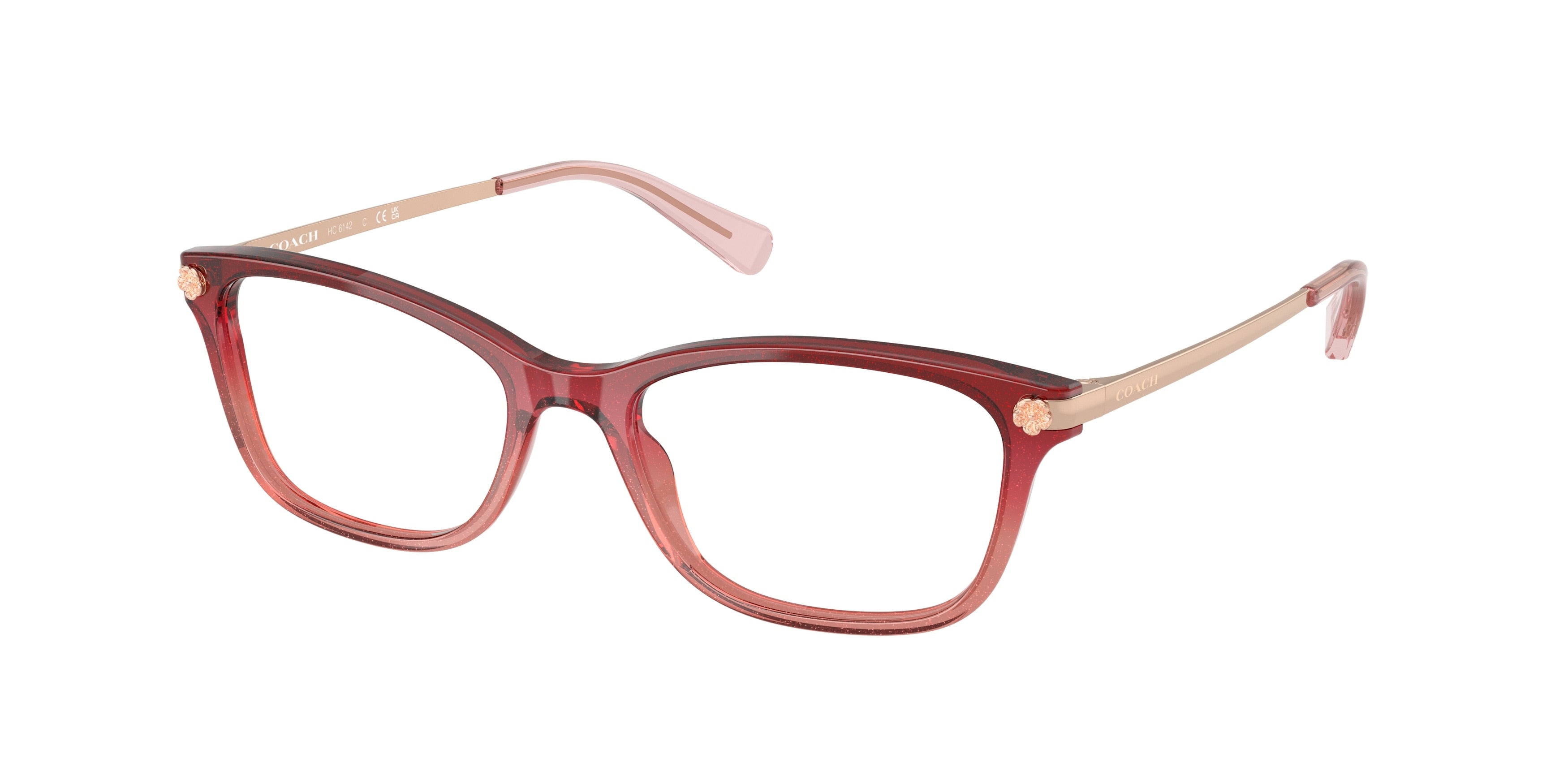 Coach HC6142 Pillow Eyeglasses  5551-Burgundy Pink Glitter Gradient 51-140-17 - Color Map Red