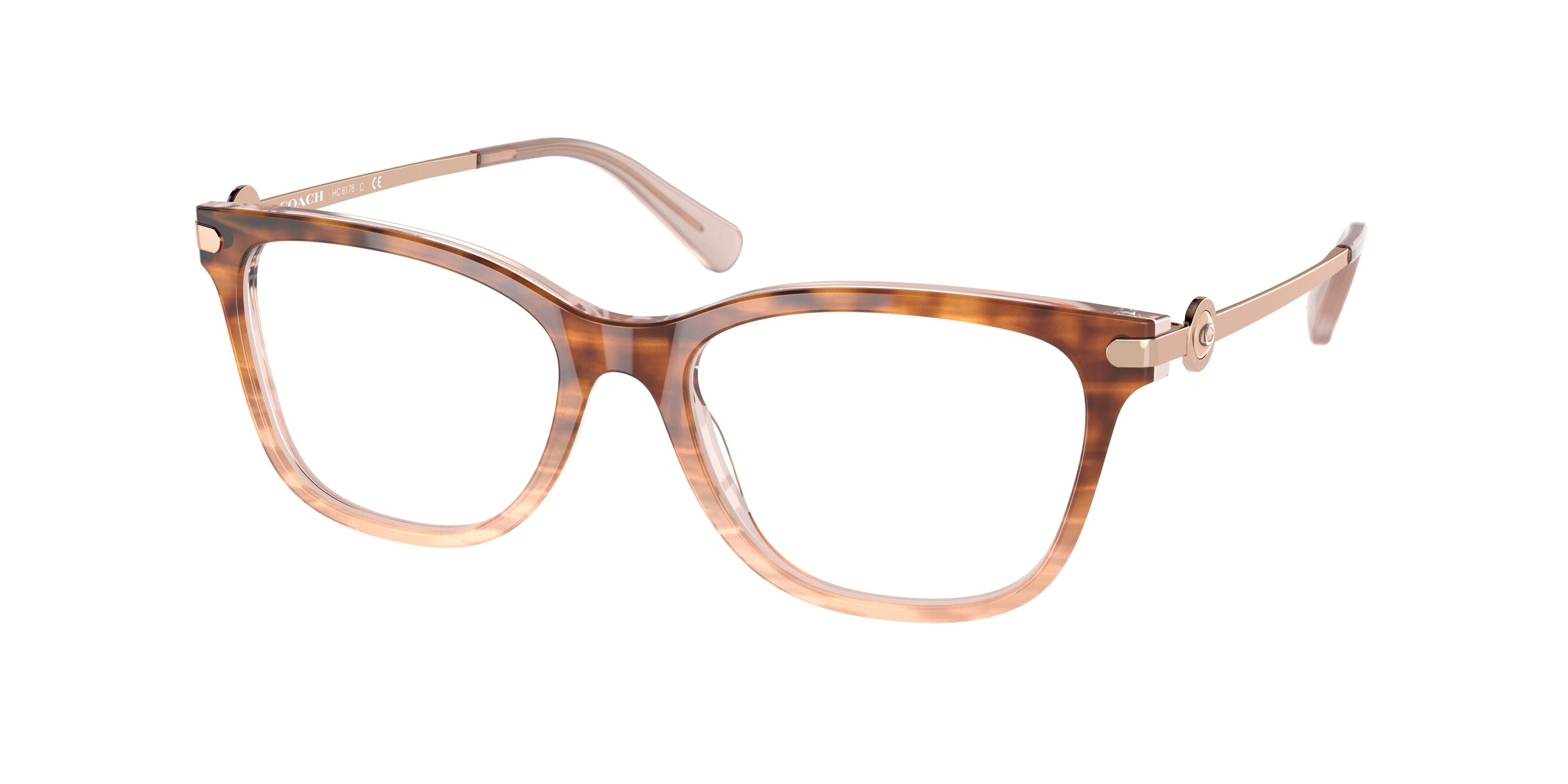 Coach HC6176 Rectangle Eyeglasses  5652-Peach Tortoise Gradient 53-140-17 - Color Map Orange