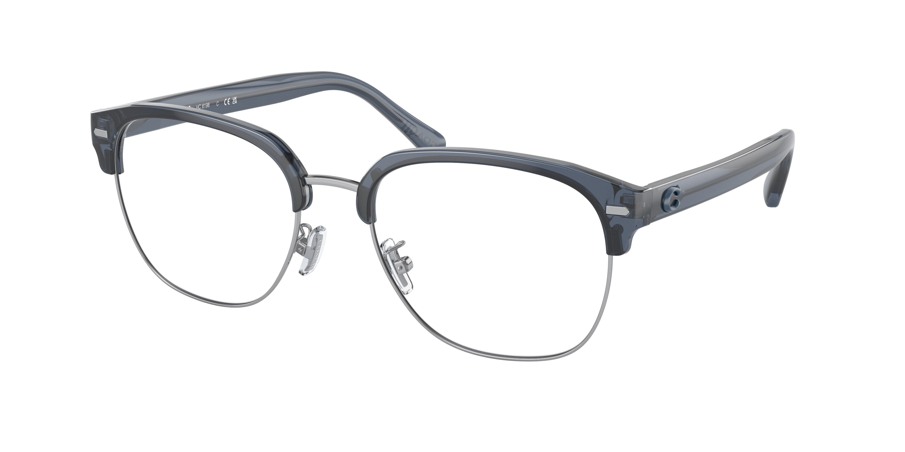 Coach HC6198 Phantos Eyeglasses  5707-Transparent Dark Navy Shiny Silver 55-145-19 - Color Map Blue