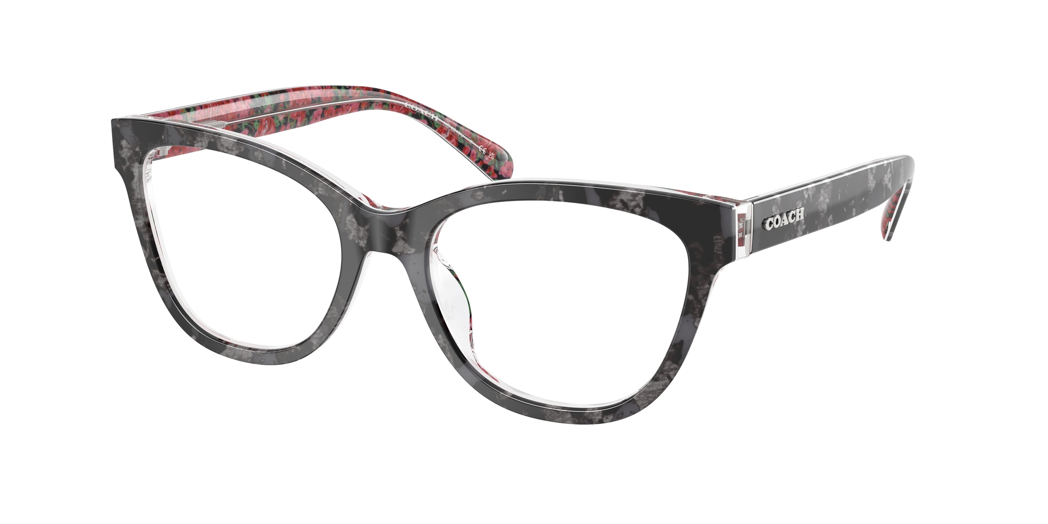 Coach HC6249U Butterfly Eyeglasses  5856-Black Tortoise/Pink Floral 53-140-18 - Color Map Black