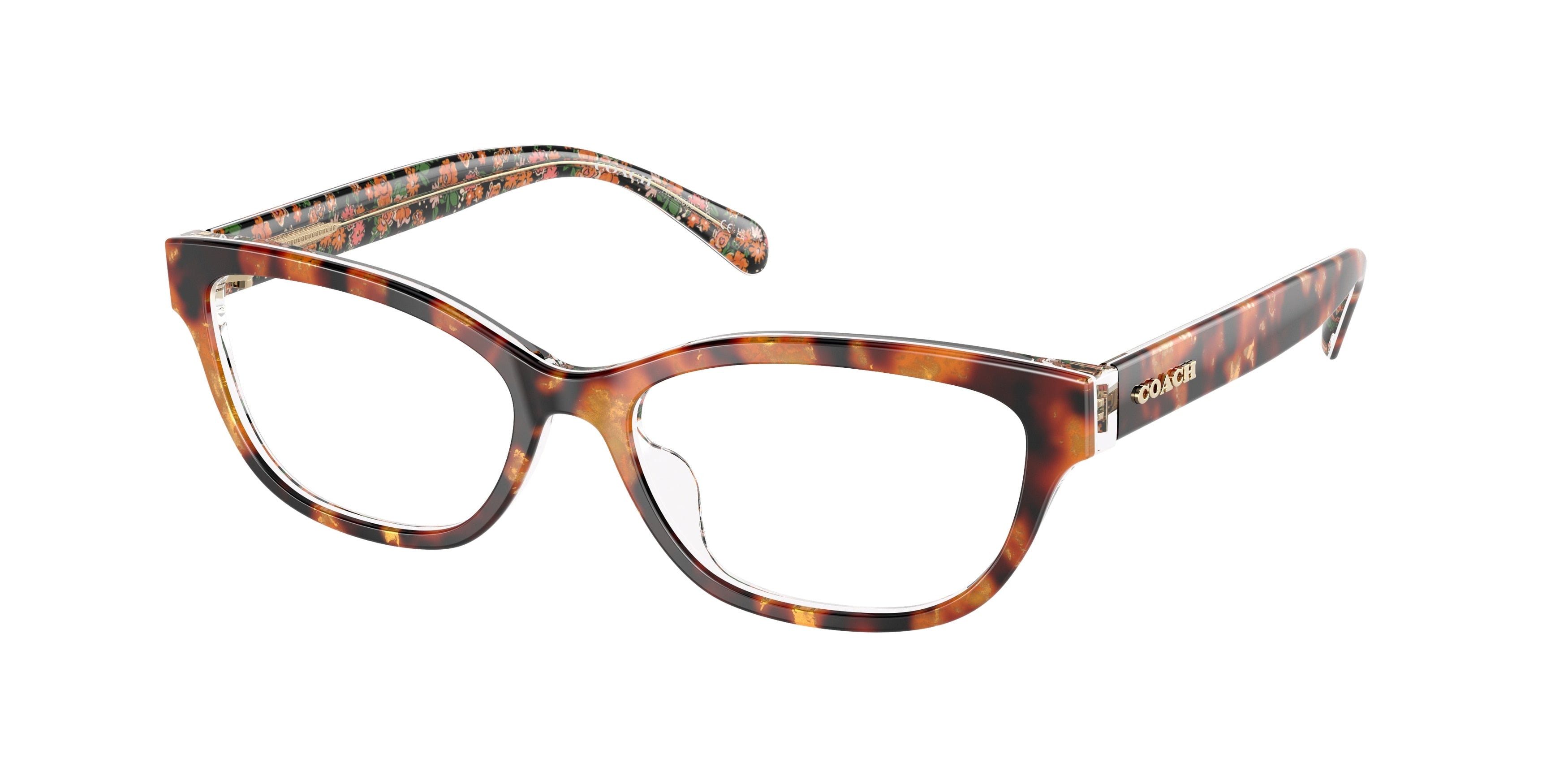 Coach HC6250U Pillow Eyeglasses  5857-Amber Tortoise/Orange Floral 54-140-16 - Color Map Yellow
