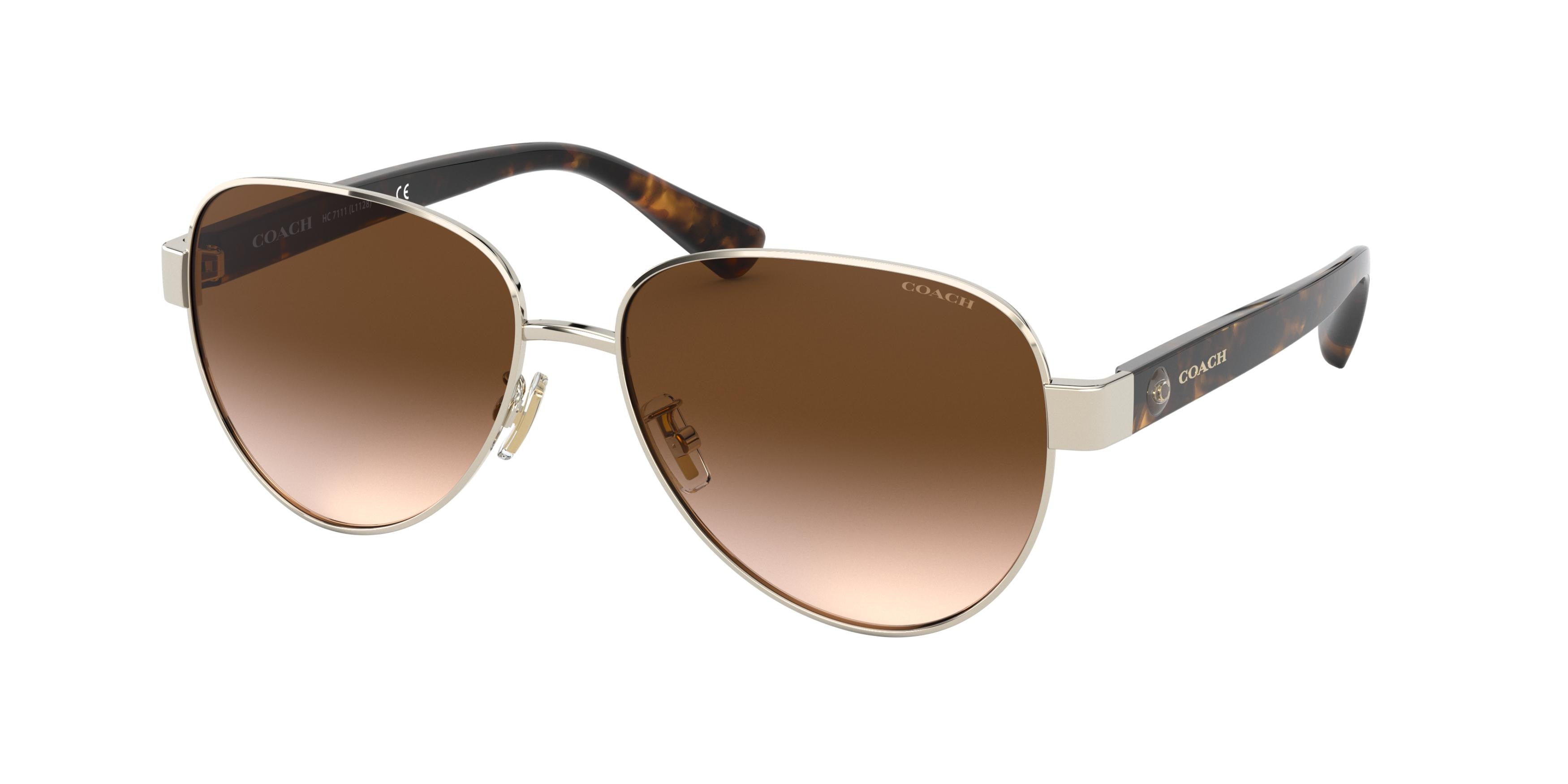 Coach L1128 HC7111 Pilot Sunglasses  900513-Light Gold 57-140-15 - Color Map Gold