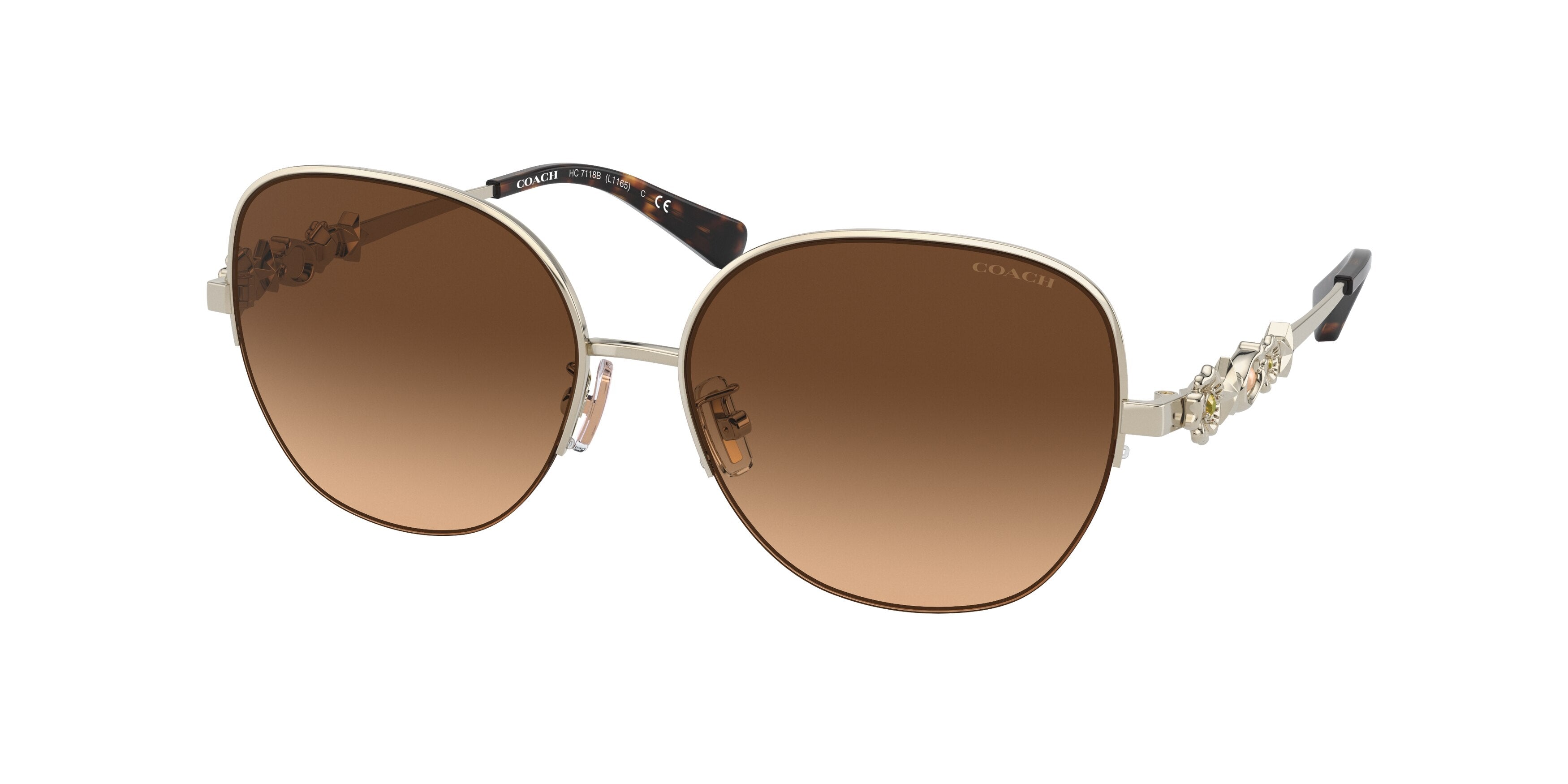Coach L1165 HC7118B Pilot Sunglasses  935674-Light Gold 57-140-15 - Color Map Gold