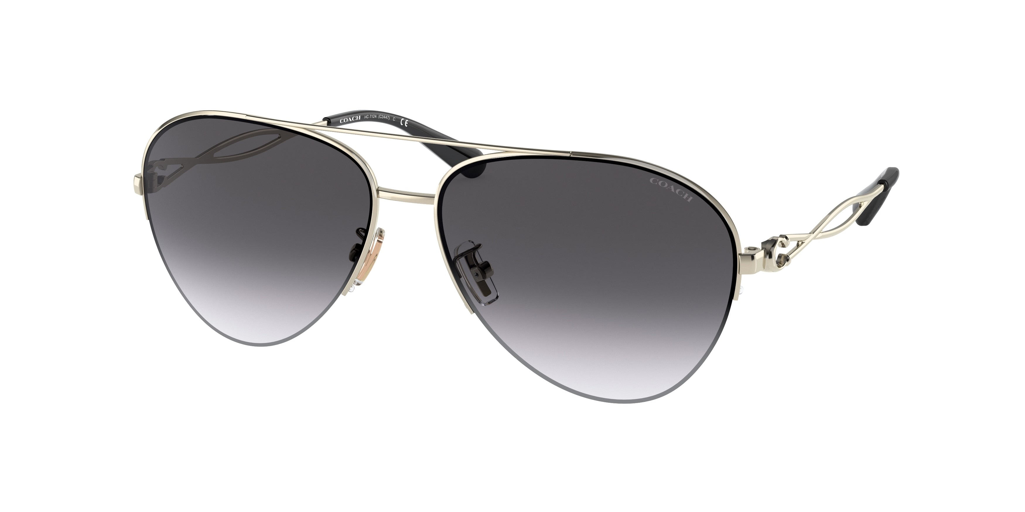 Coach C3447 HC7124 Pilot Sunglasses  90058G-Shiny Light Gold 59-140-14 - Color Map Gold