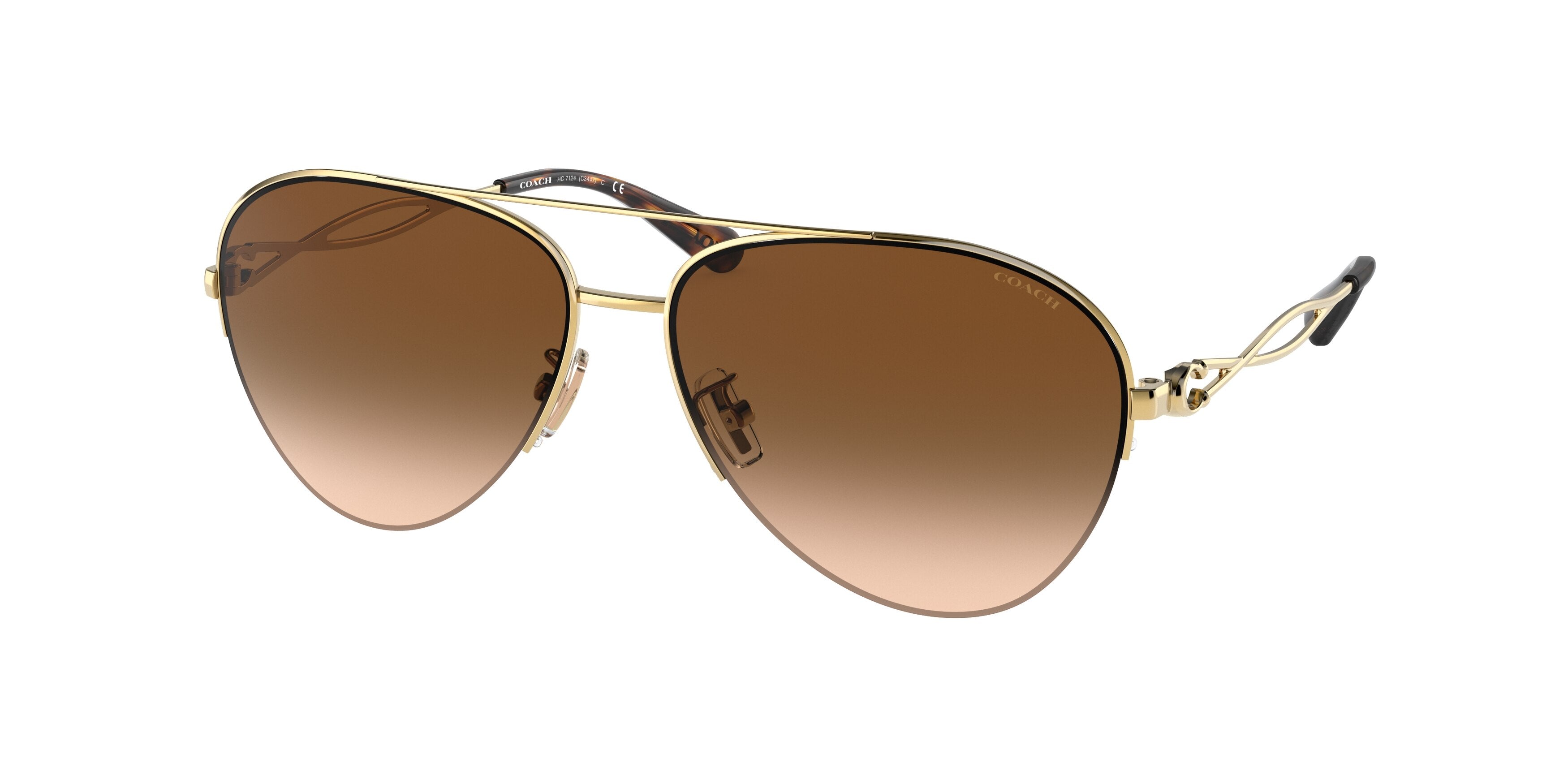 Coach C3447 HC7124 Pilot Sunglasses  933374-Shiny Gold 59-140-14 - Color Map Gold
