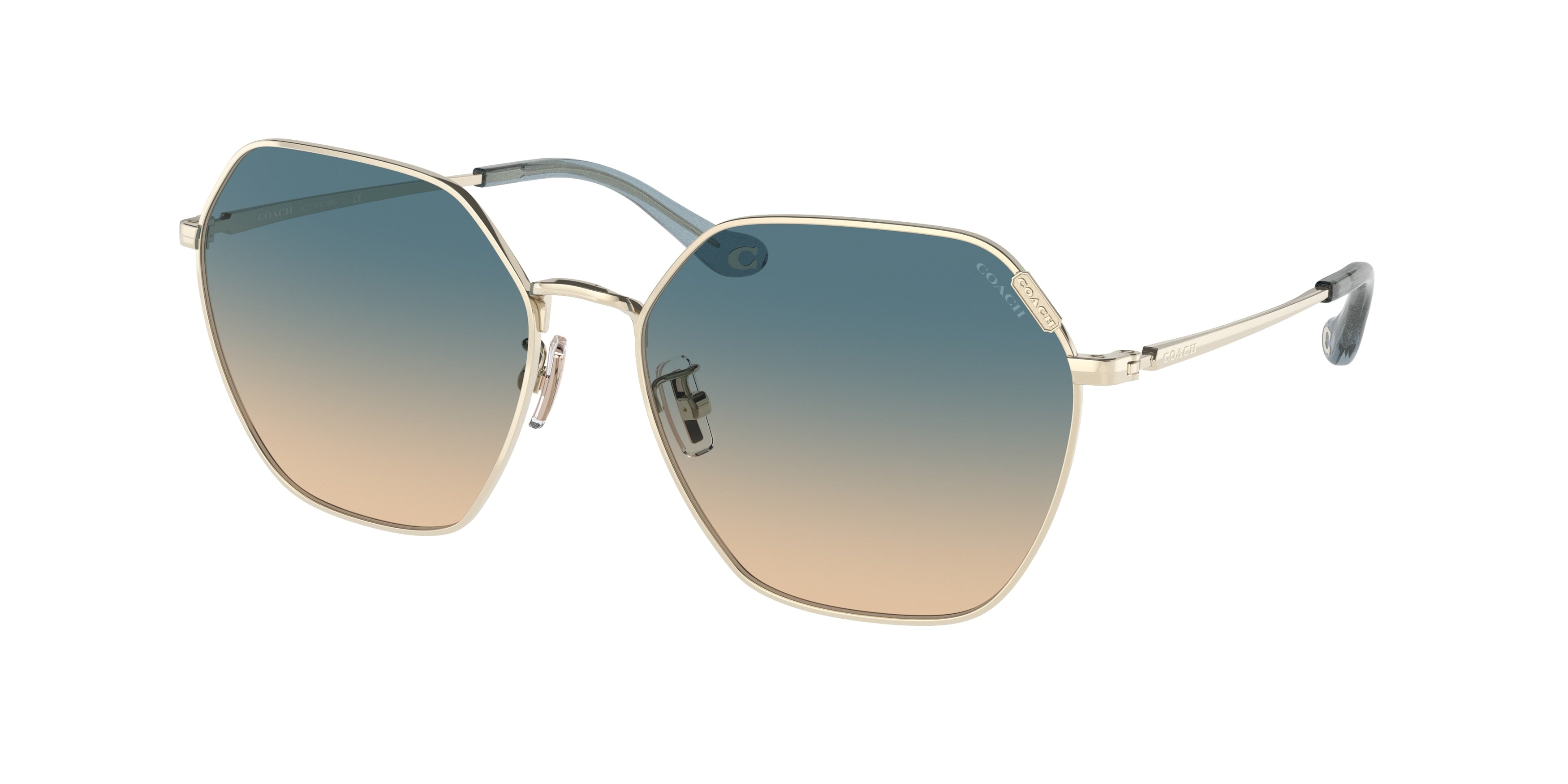 Coach C7998 HC7132 Irregular Sunglasses  900579-Shiny Light Gold 58-140-16 - Color Map Gold