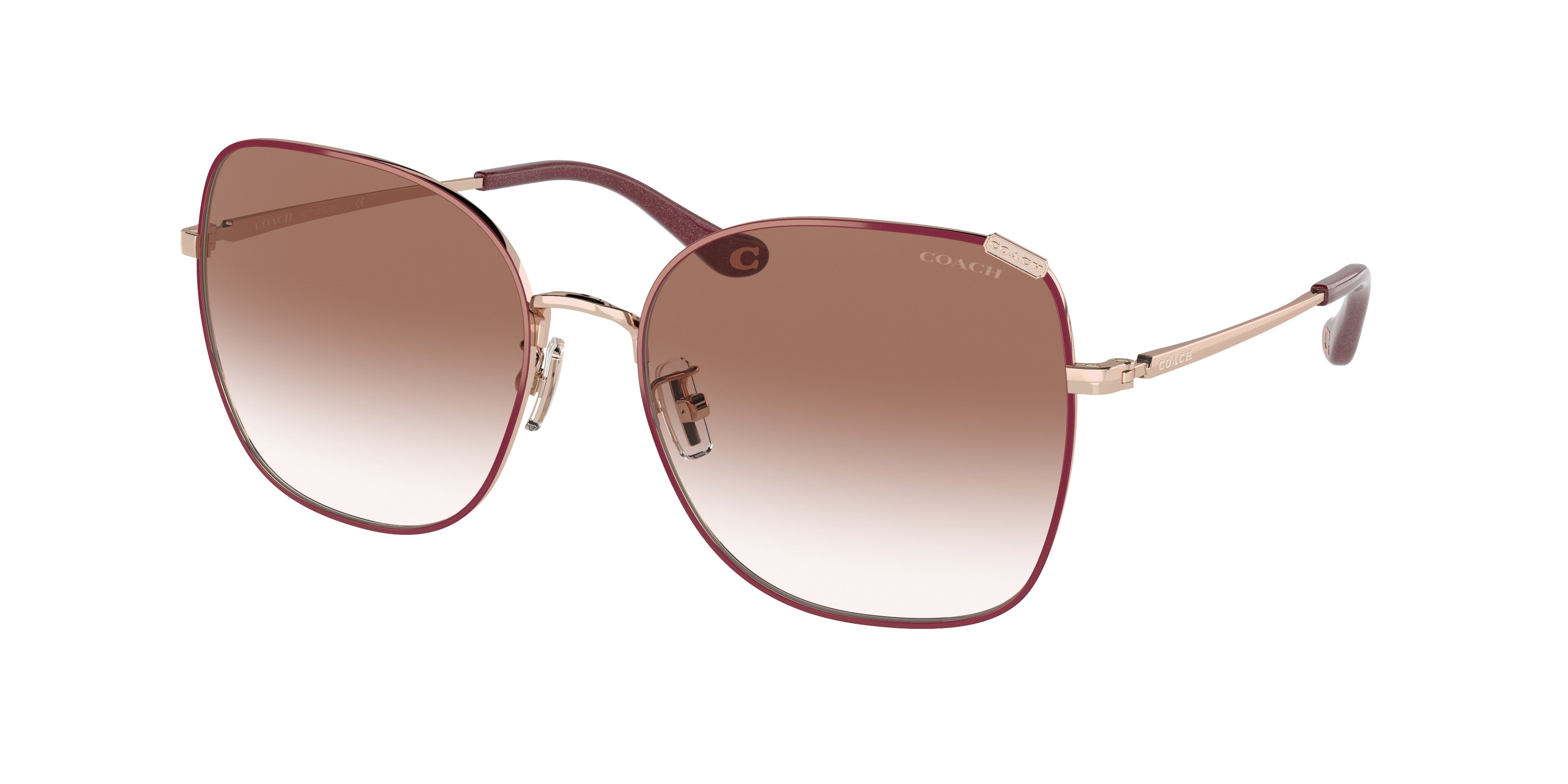 Coach C7997 HC7133 Square Sunglasses  94038D-Shiny Rose Gold /  Burgundy Front 57-140-17 - Color Map Red