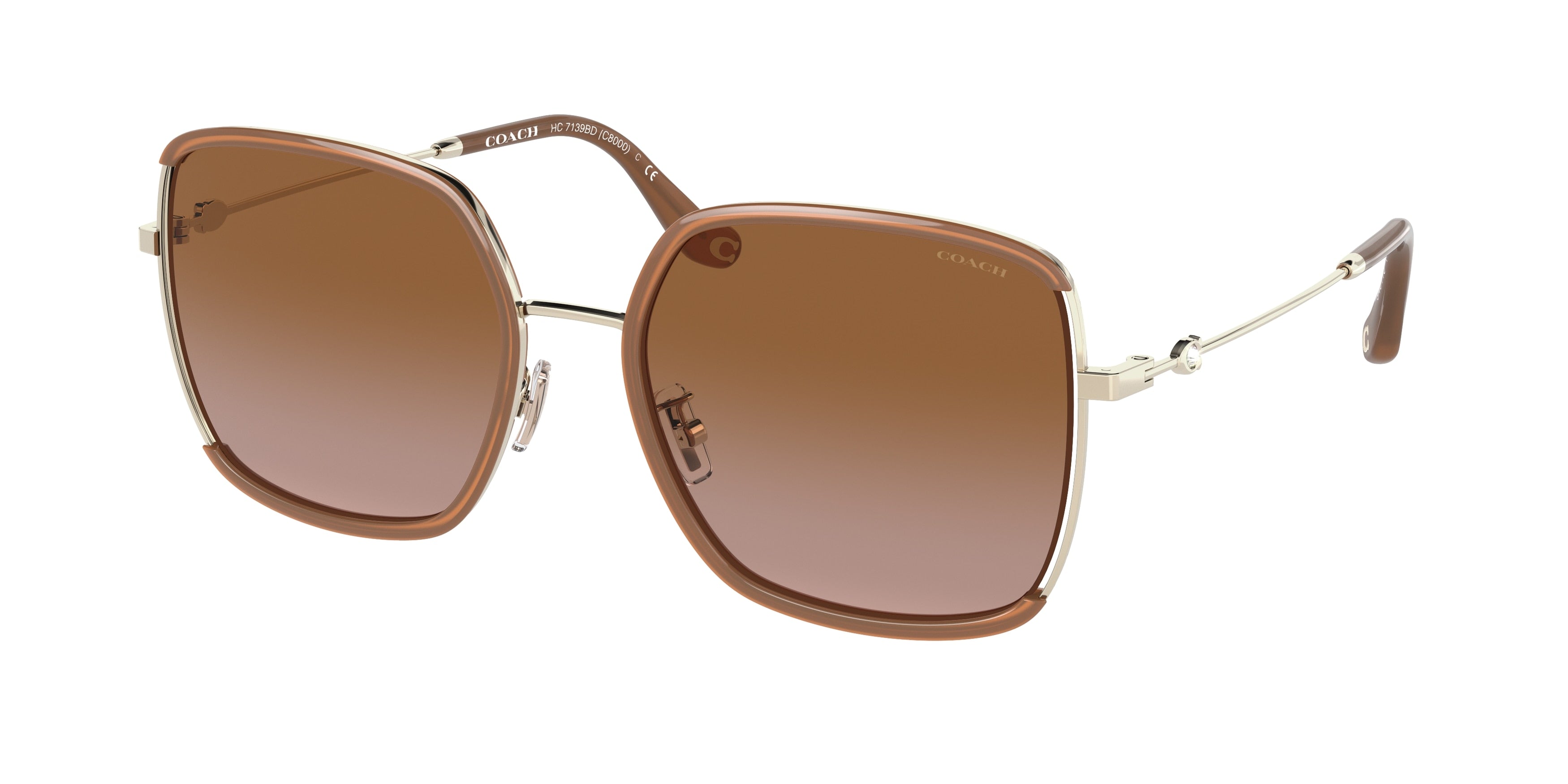 Coach C8000 HC7139BD Square Sunglasses  940113-Light Gold/Amber 58-145-19 - Color Map Gold
