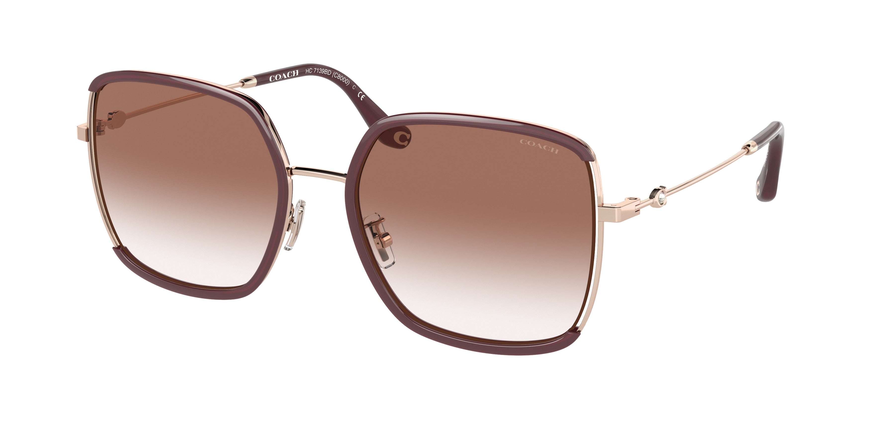 Coach C8000 HC7139BD Square Sunglasses  94028D-Rose Gold/Oxblood 58-145-19 - Color Map Pink