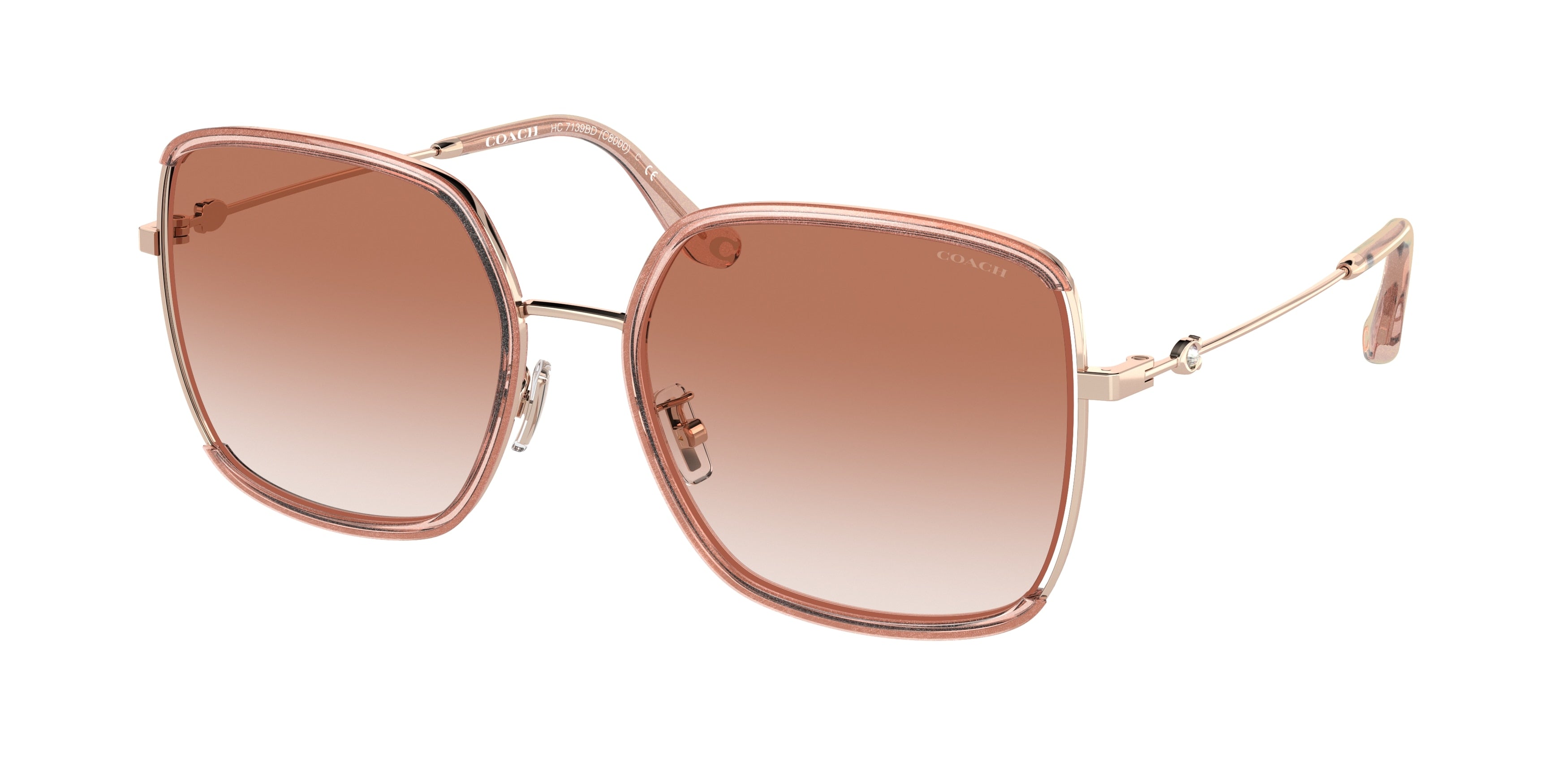 Coach C8000 HC7139BD Square Sunglasses  940813-Rose Gold/Pink Glitter 58-145-19 - Color Map Pink