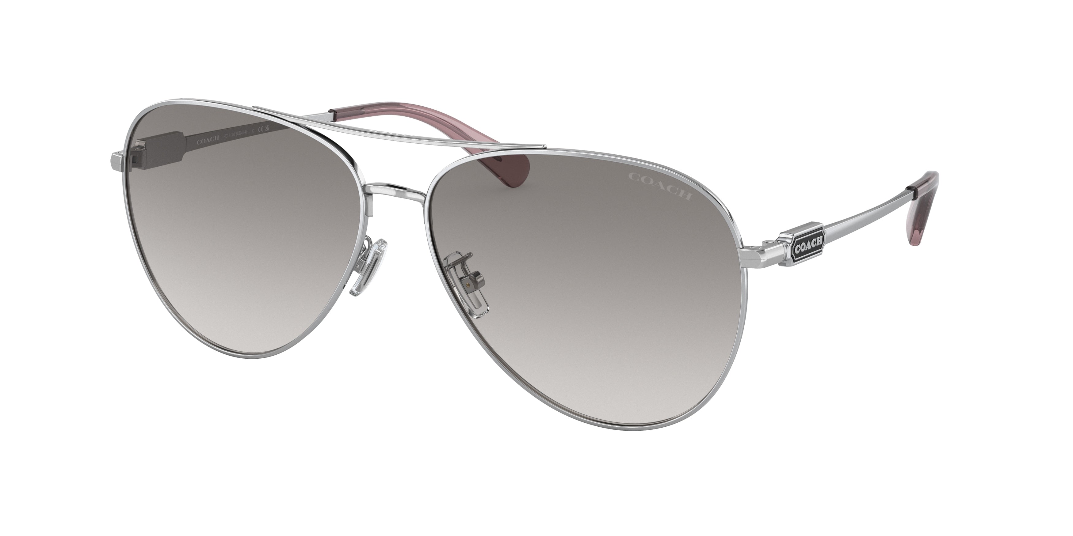 Coach CD474 HC7140 Pilot Sunglasses  90016I-Shiny Silver 61-140-14 - Color Map Silver