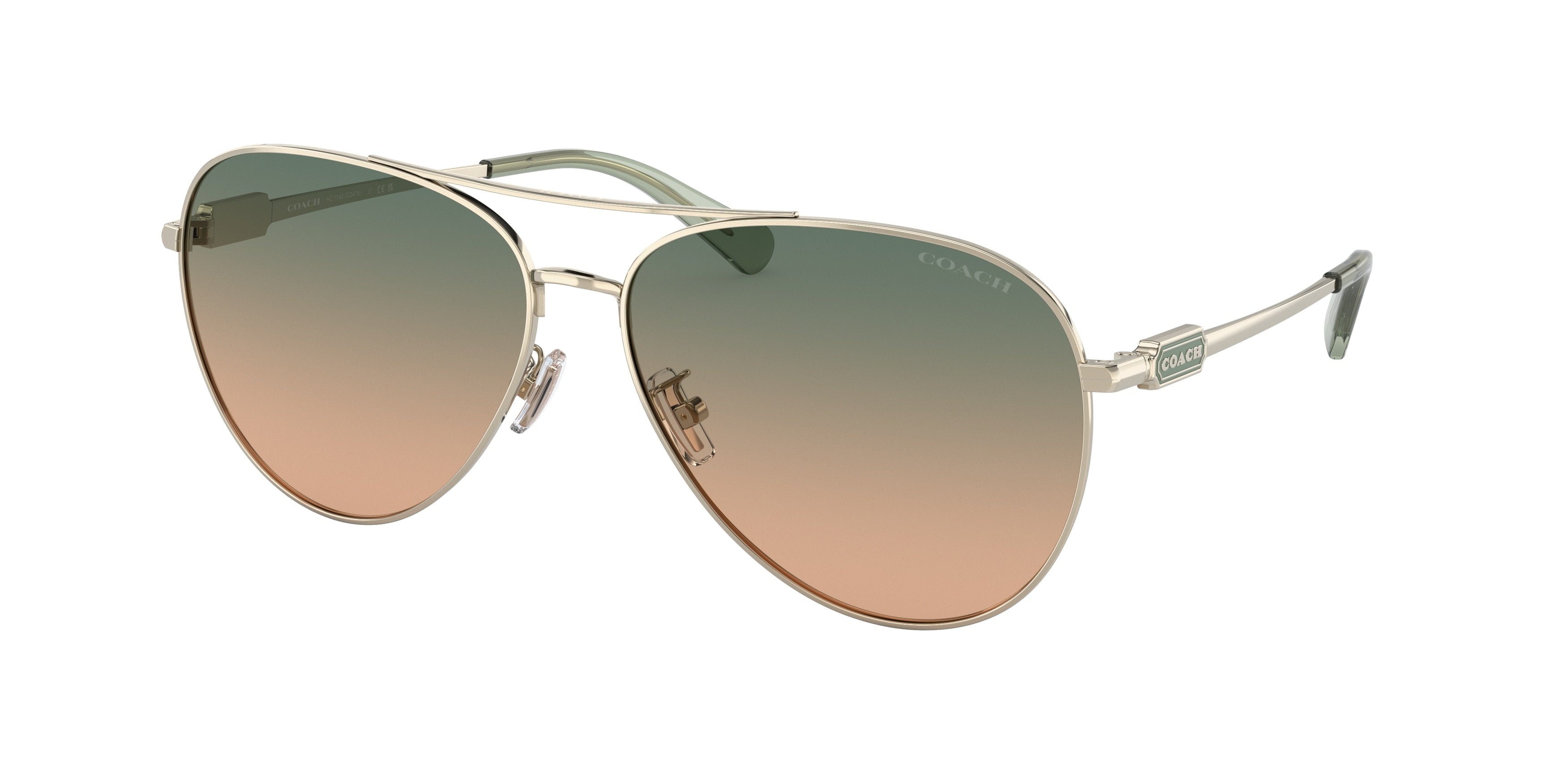 Coach CD474 HC7140 Pilot Sunglasses  900513-Shiny Light Gold 61-140-14 - Color Map Gold