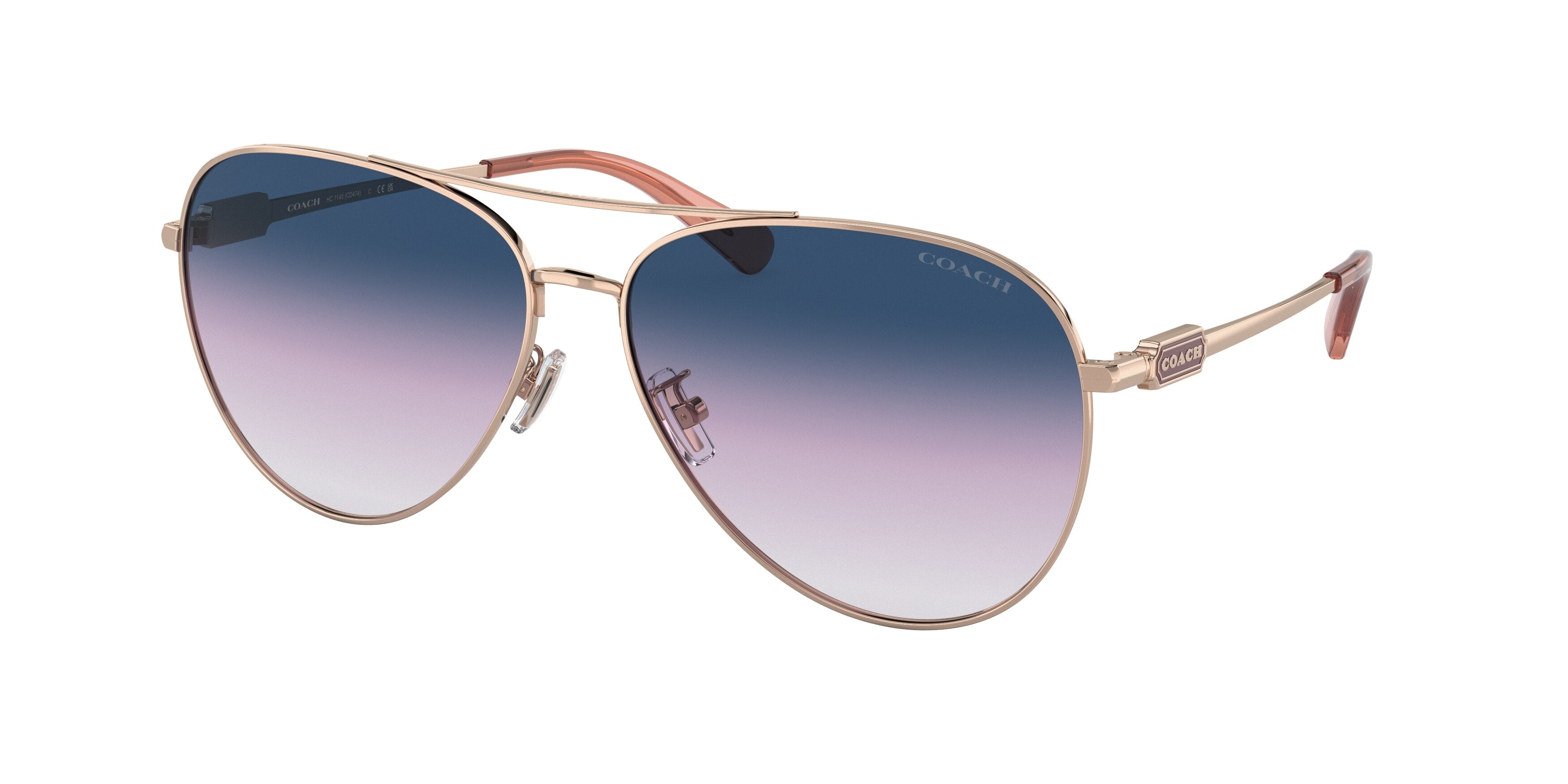 Coach CD474 HC7140 Pilot Sunglasses  93318H-Shiny Rose Gold 61-140-14 - Color Map Gold