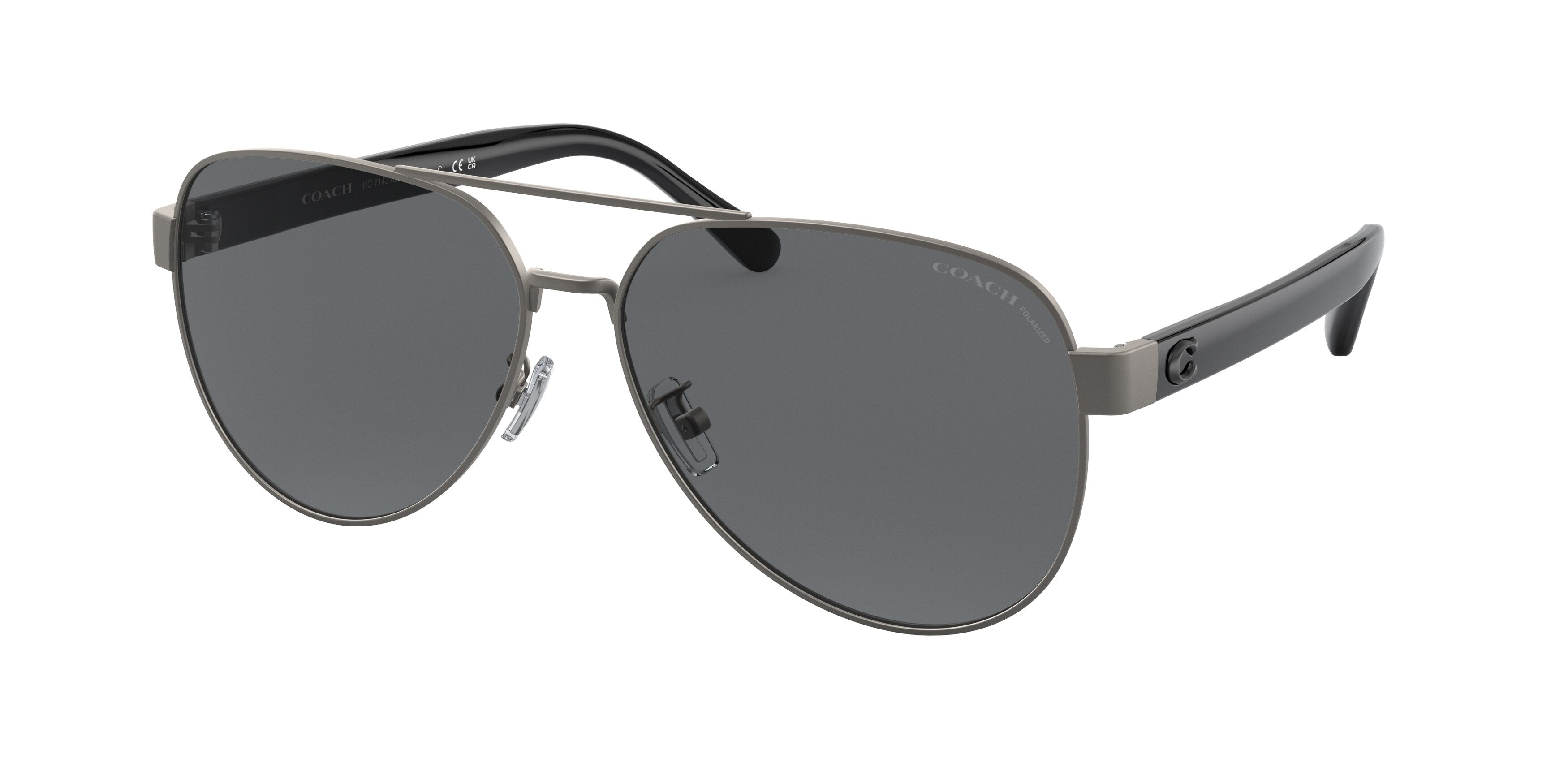 Coach CD467 HC7143 Pilot Sunglasses  900481-Satin Gunmetal 61-145-14 - Color Map Grey