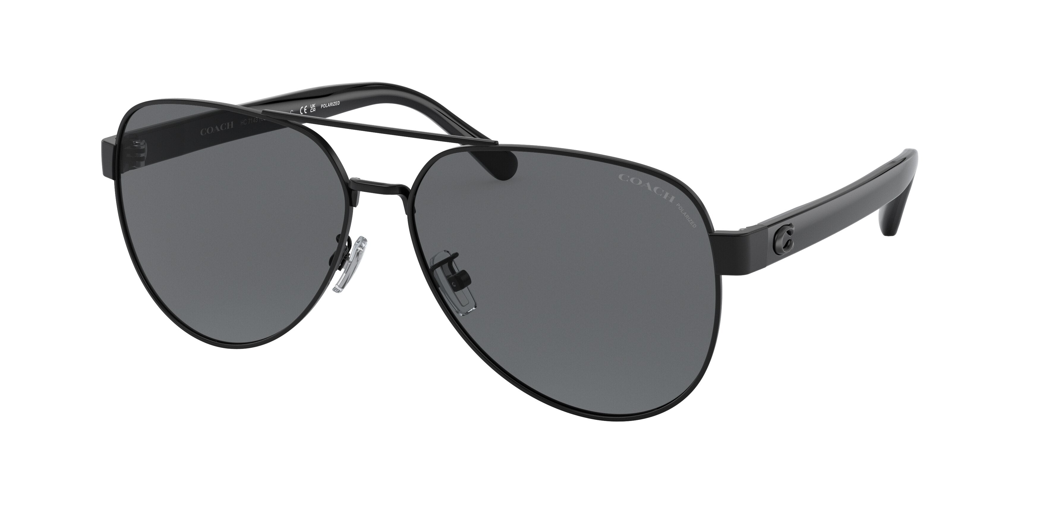 Coach CD467 HC7143 Pilot Sunglasses  939381-Satin Black 61-145-14 - Color Map Black
