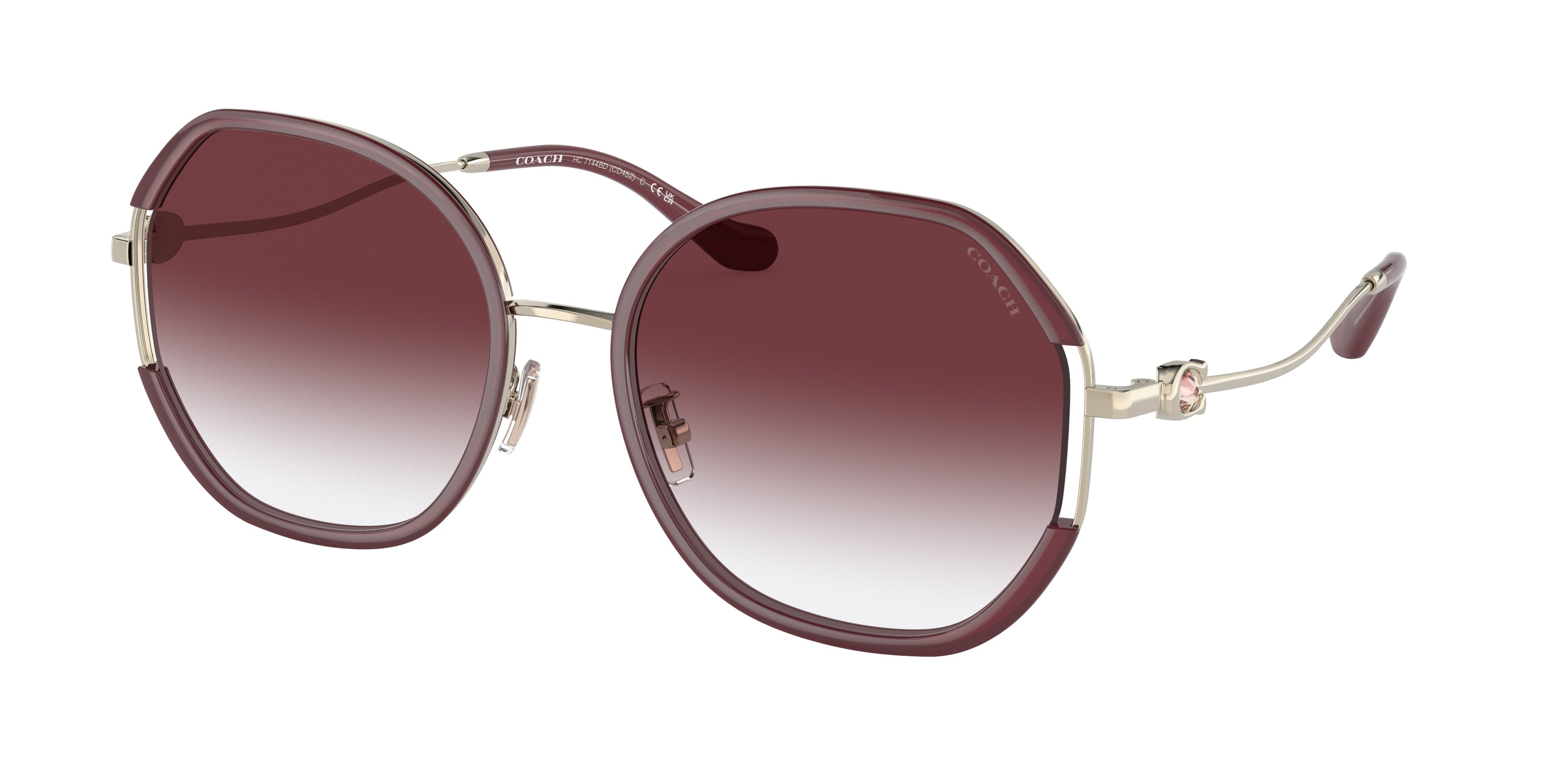 Coach CD452 HC7144BD Irregular Sunglasses  94158H-Transparent Burgundy 59-150-19 - Color Map Red