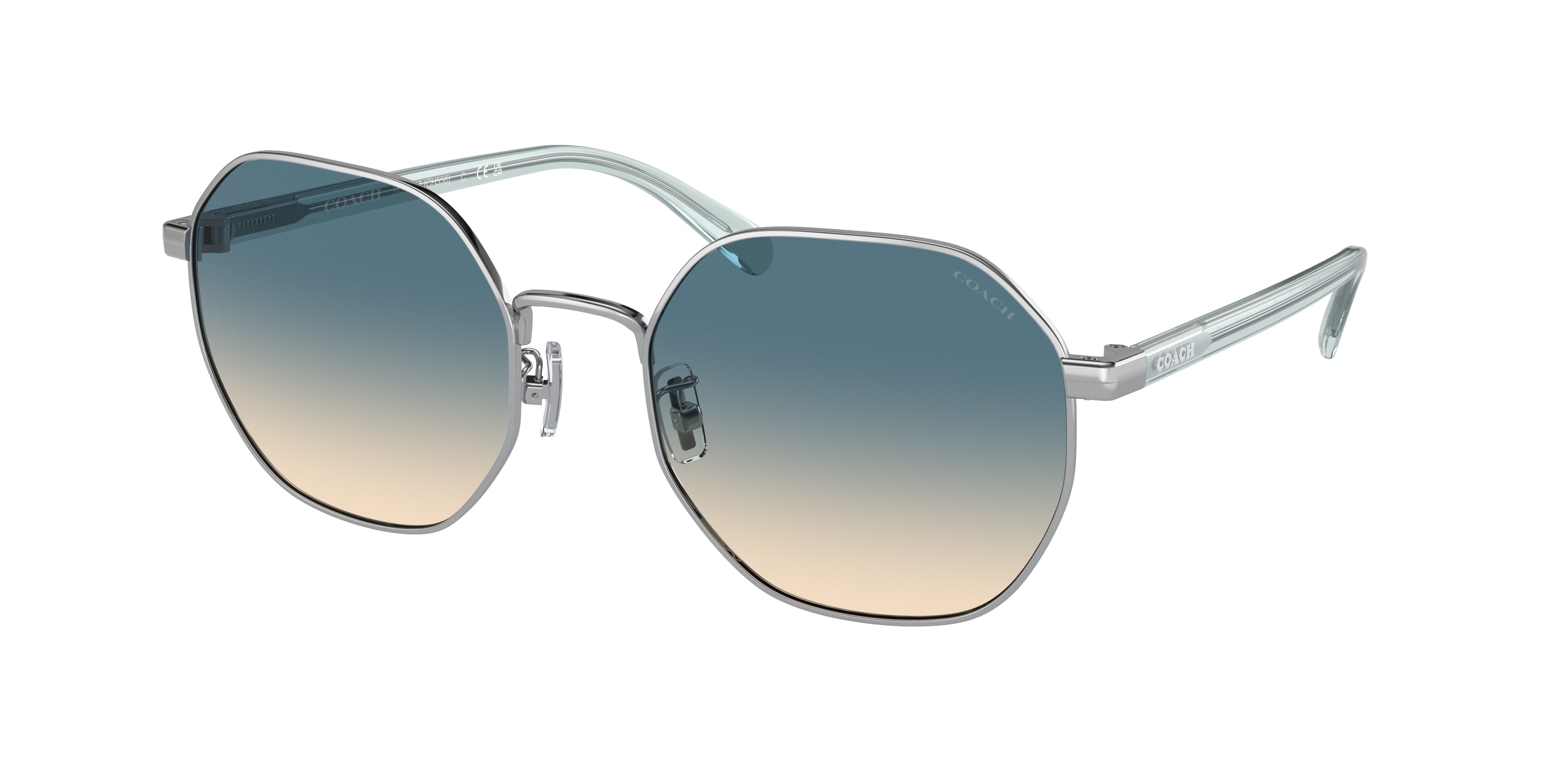 Coach CH556 HC7147 Irregular Sunglasses  90014M-Shiny Silver 56-140-20 - Color Map Silver