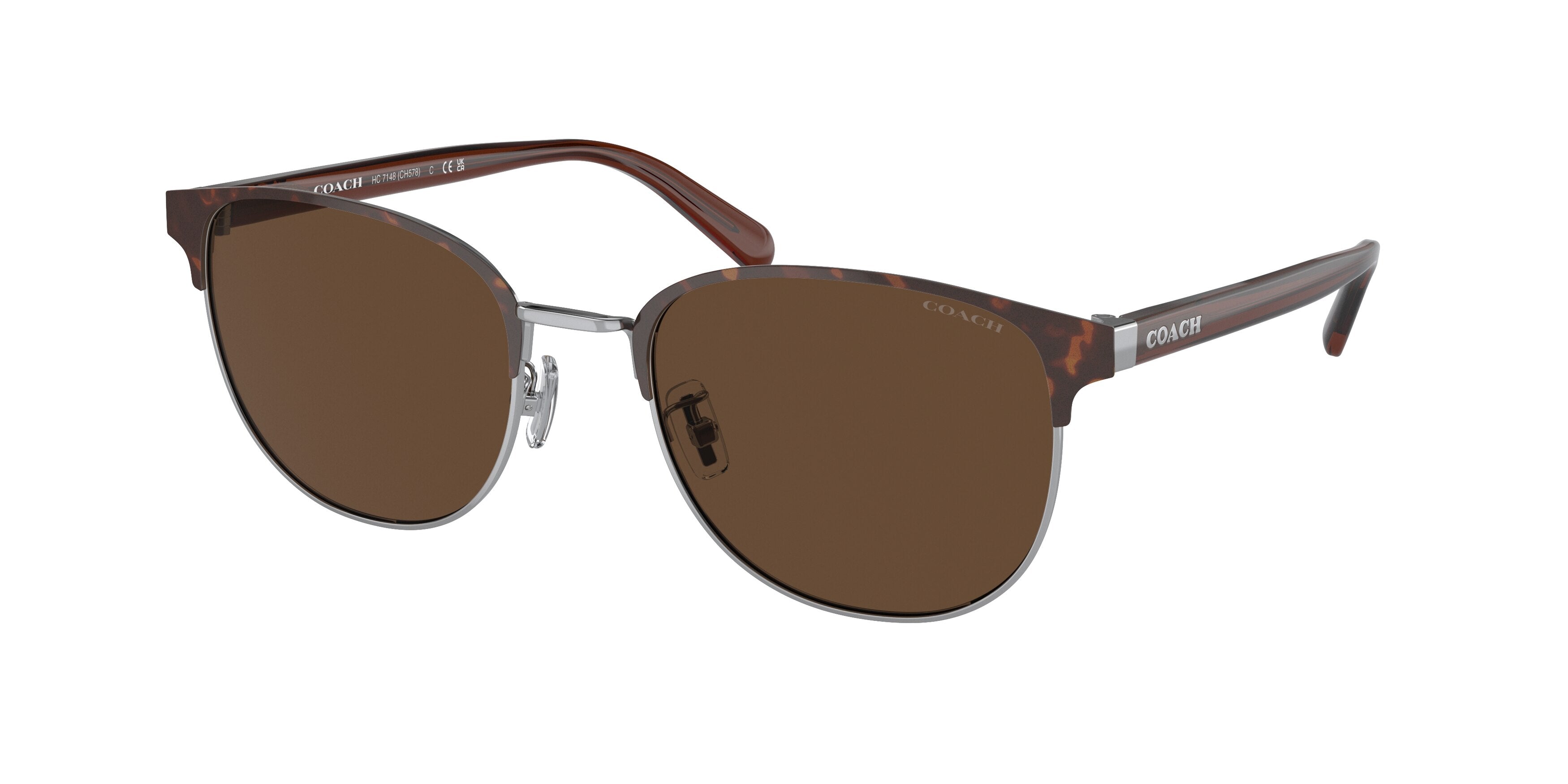 Coach CH578 HC7148 Round Sunglasses  90013G-Shiny Silver/Dark Tortoise 54-145-20 - Color Map Silver