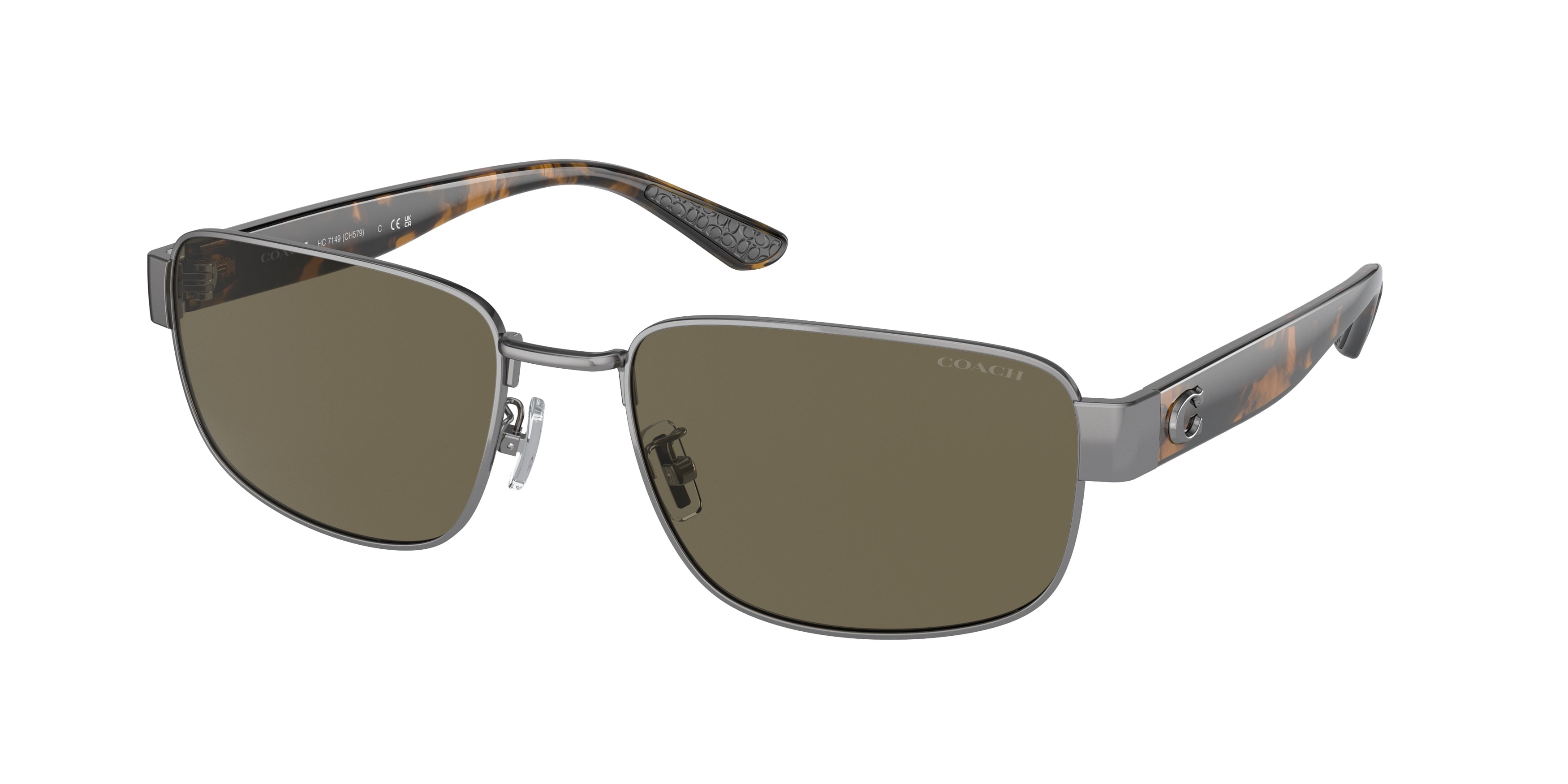 Coach CH579 HC7149 Rectangle Sunglasses  90043-Shiny Gunmetal 59-145-19 - Color Map Grey