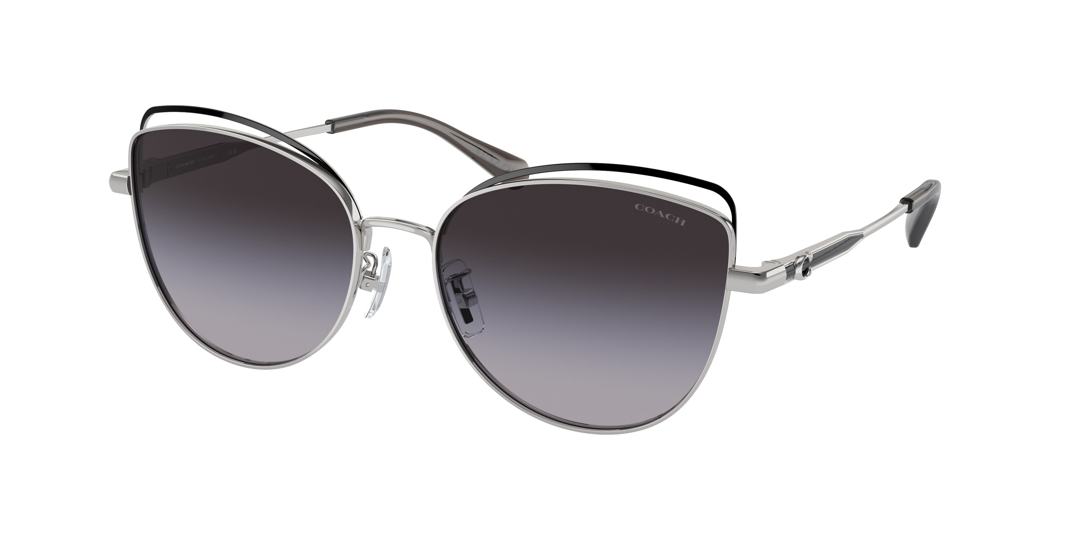 Coach CR621 HC7162 Cat Eye Sunglasses  90018G-Shiny Silver/Black 57-140-17 - Color Map Silver