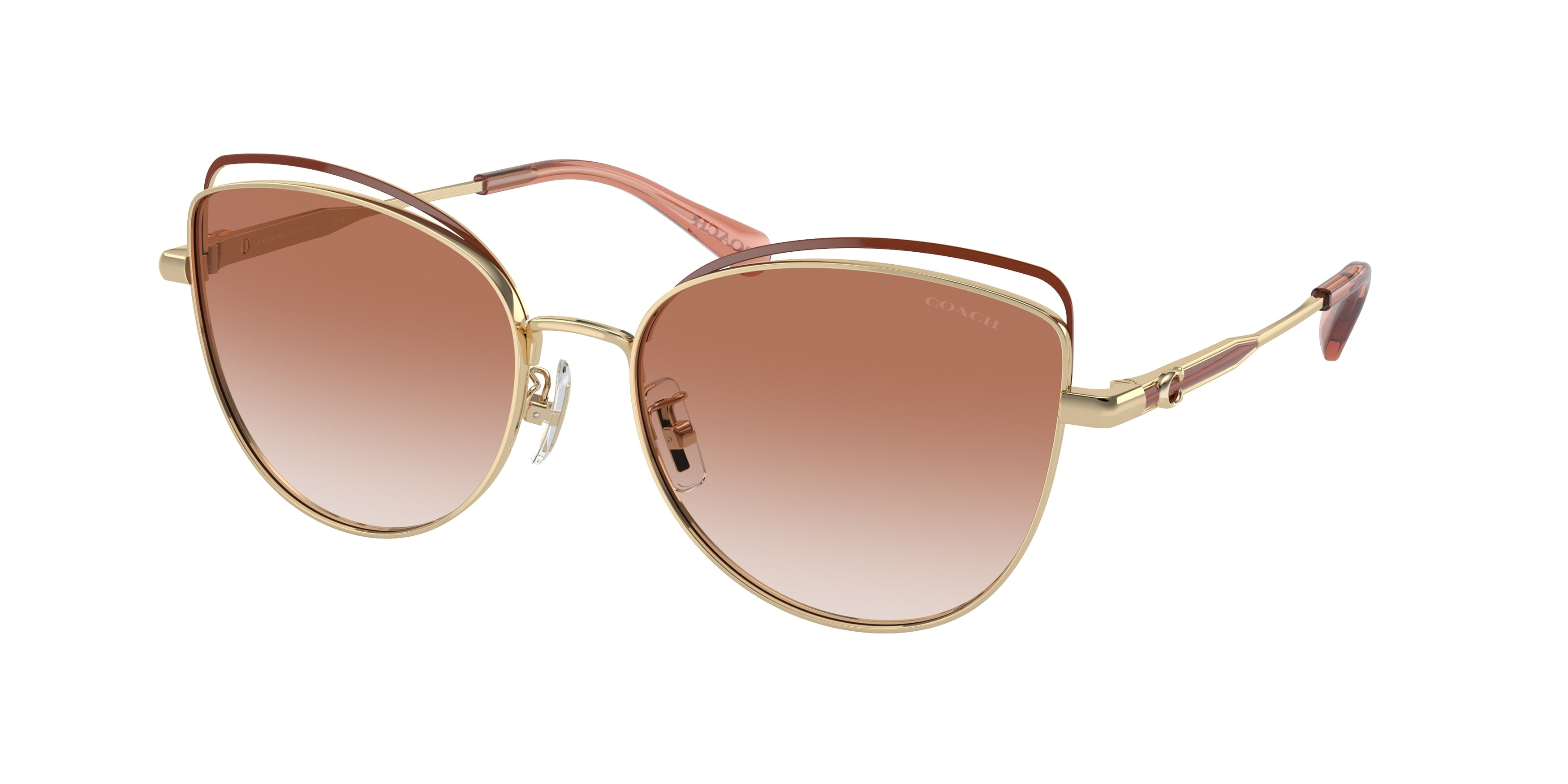 Coach CR621 HC7162 Cat Eye Sunglasses  900513-Shiny Light Gold/Nutmeg 57-140-17 - Color Map Gold