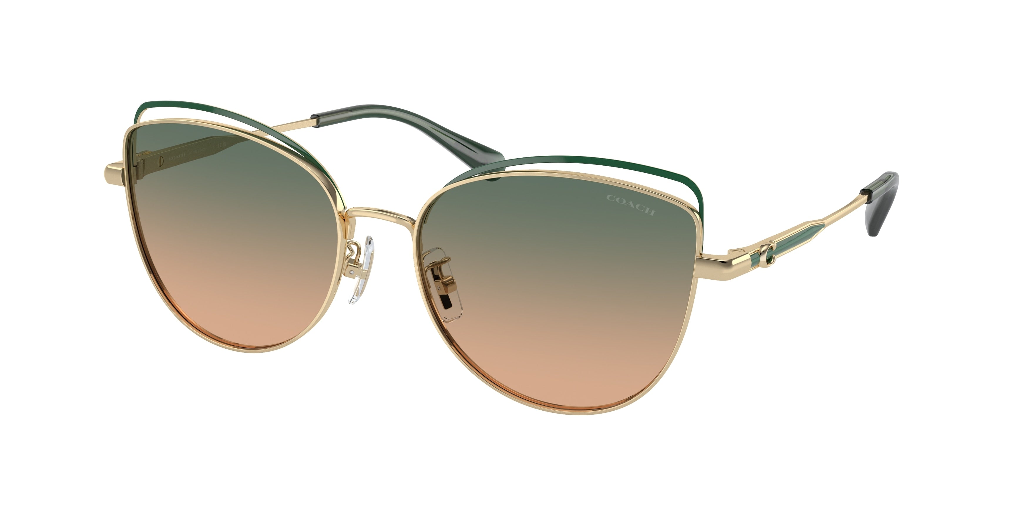 Coach CR621 HC7162 Cat Eye Sunglasses  942913-Shiny Light Gold/Pine Tree 57-140-17 - Color Map Gold