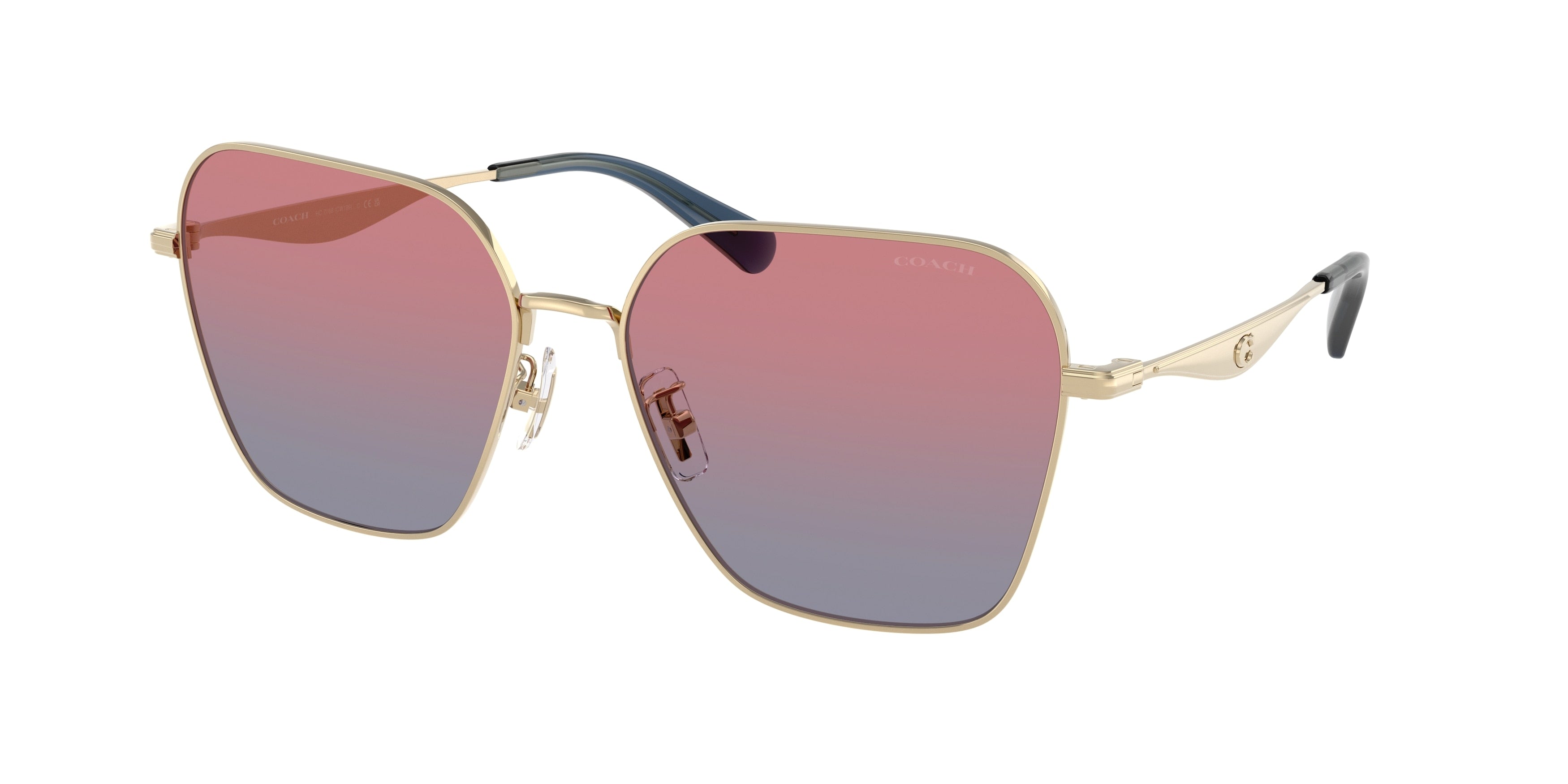 Coach CW189 HC7168 Irregular Sunglasses  90050Q-Shiny Light Gold 58-145-16 - Color Map Gold