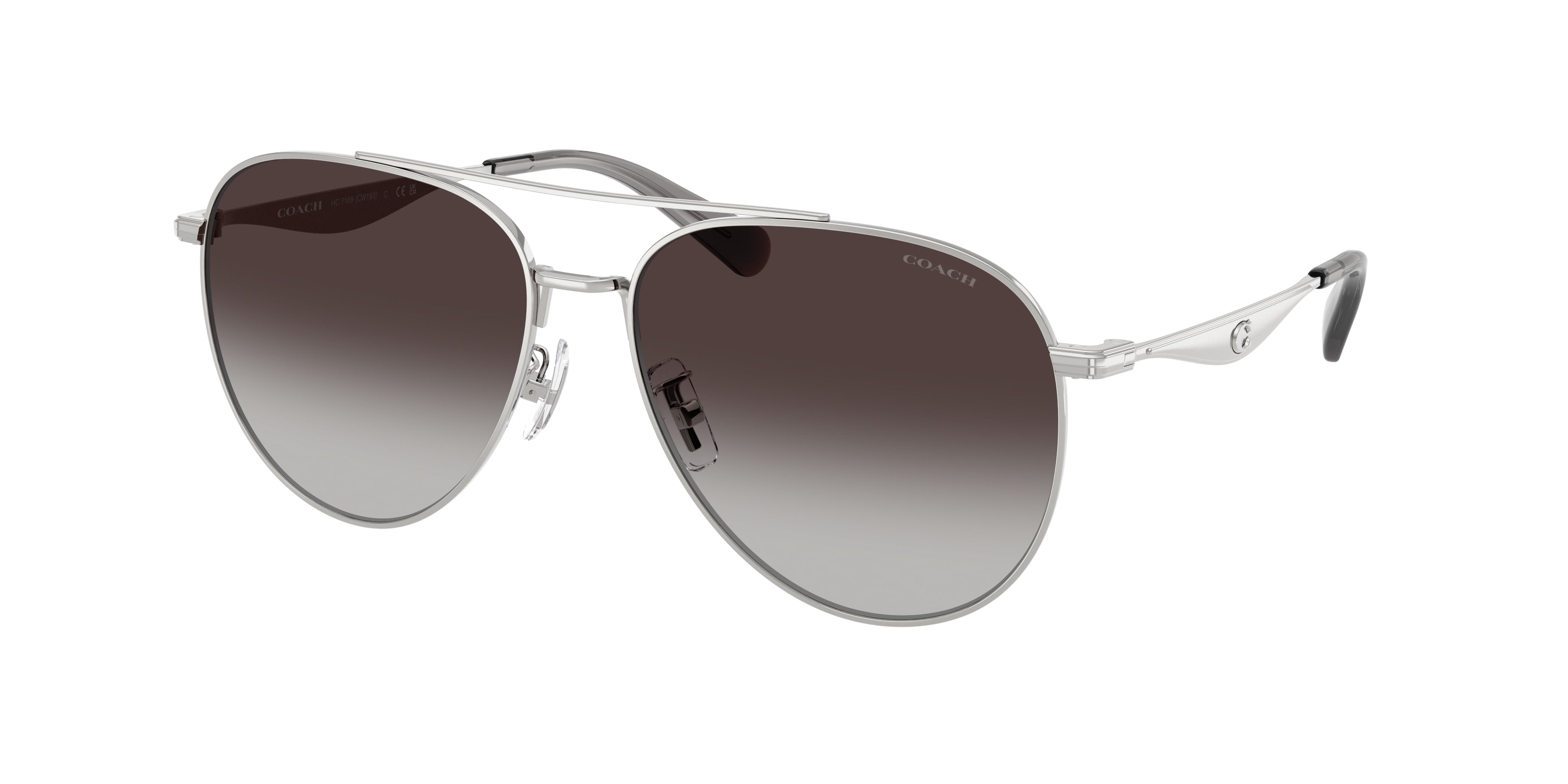 Coach CW193 HC7169 Pilot Sunglasses  90013C-Shiny Silver 57-140-15 - Color Map Silver