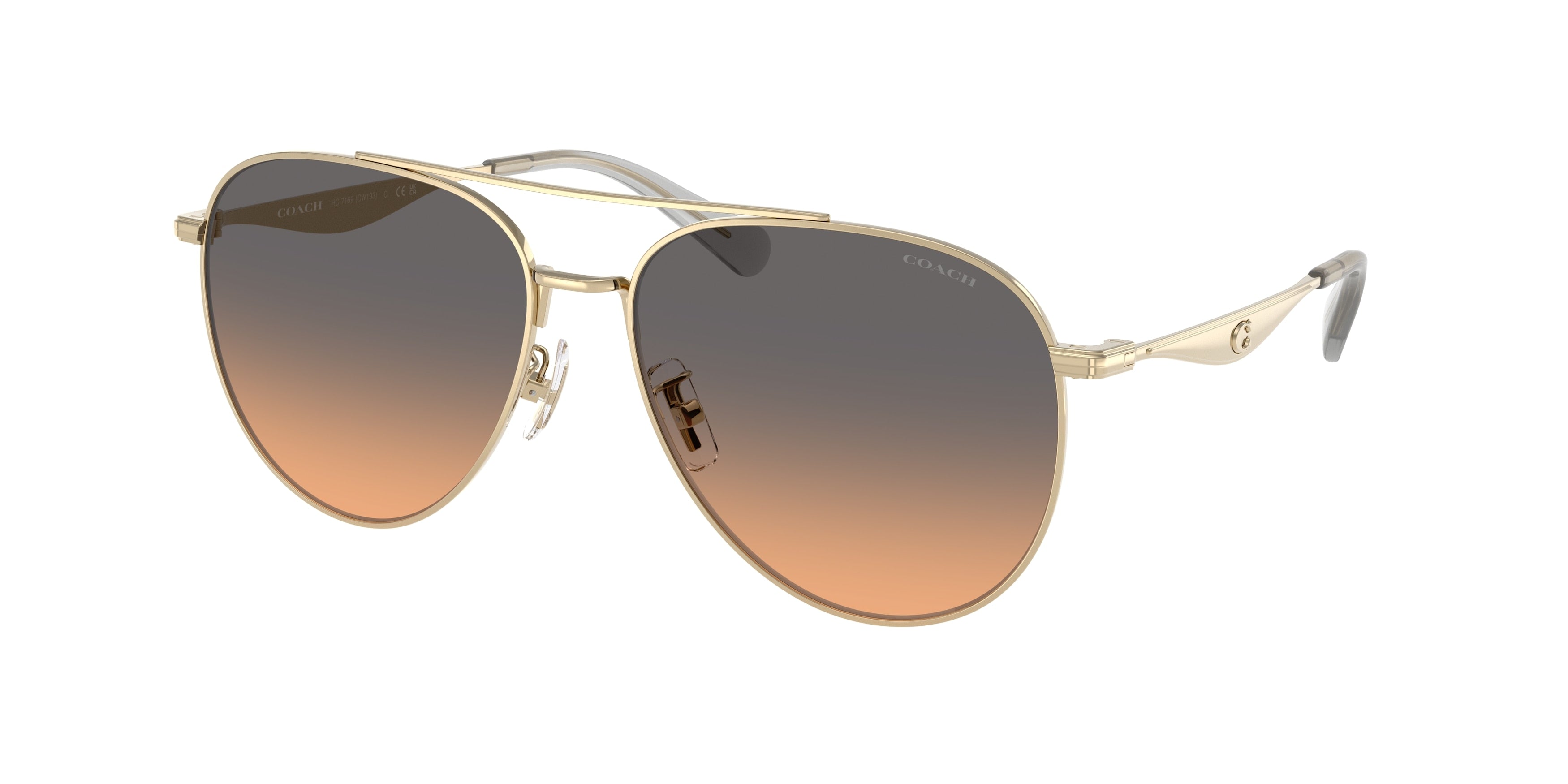 Coach CW193 HC7169 Pilot Sunglasses  900518-Shiny Light Gold 57-140-15 - Color Map Gold